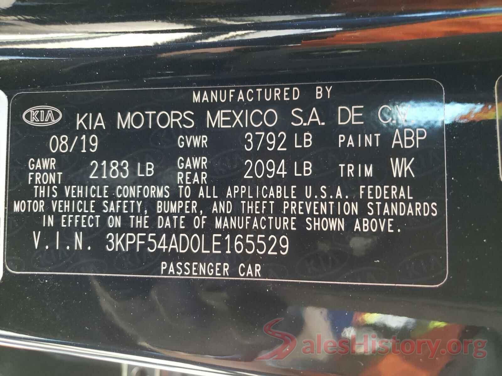 3KPF54AD0LE165529 2020 KIA FORTE