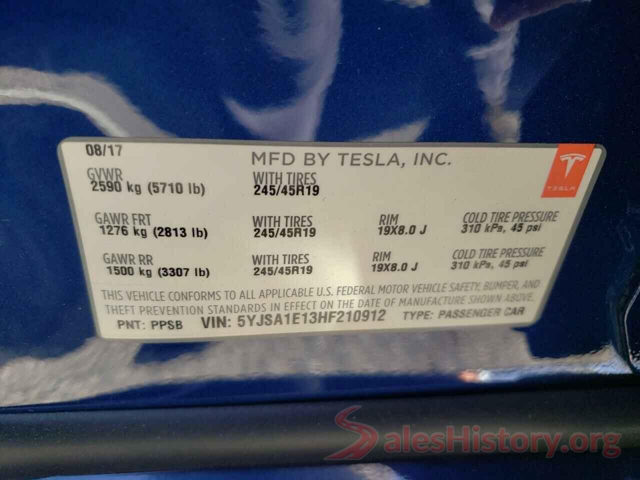 5YJSA1E13HF210912 2017 TESLA MODEL S