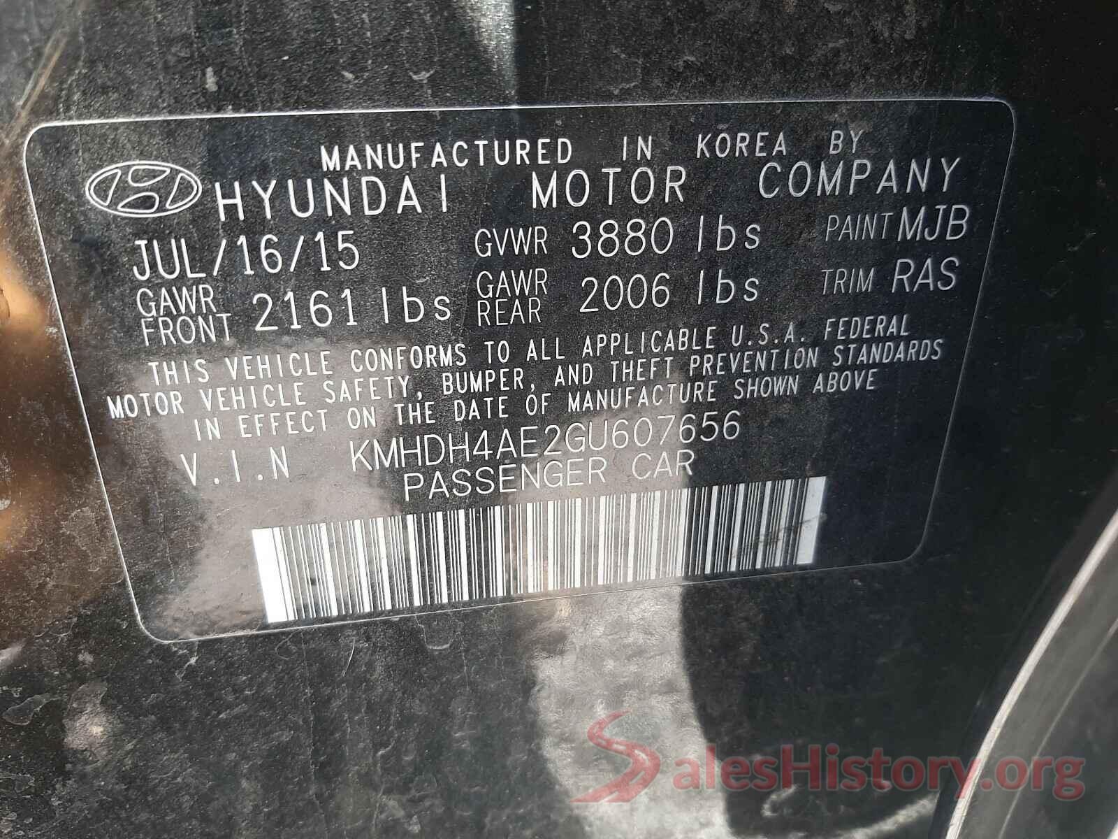 KMHDH4AE2GU607656 2016 HYUNDAI ELANTRA