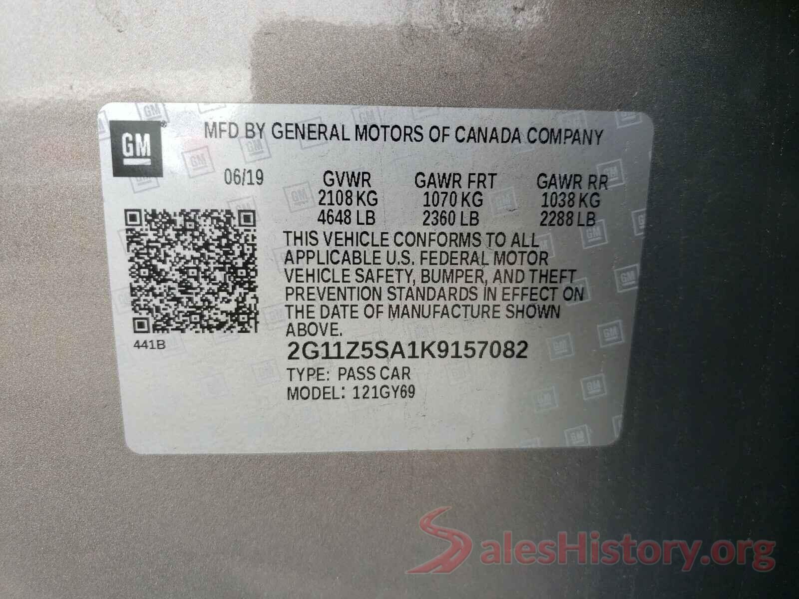 2G11Z5SA1K9157082 2019 CHEVROLET IMPALA