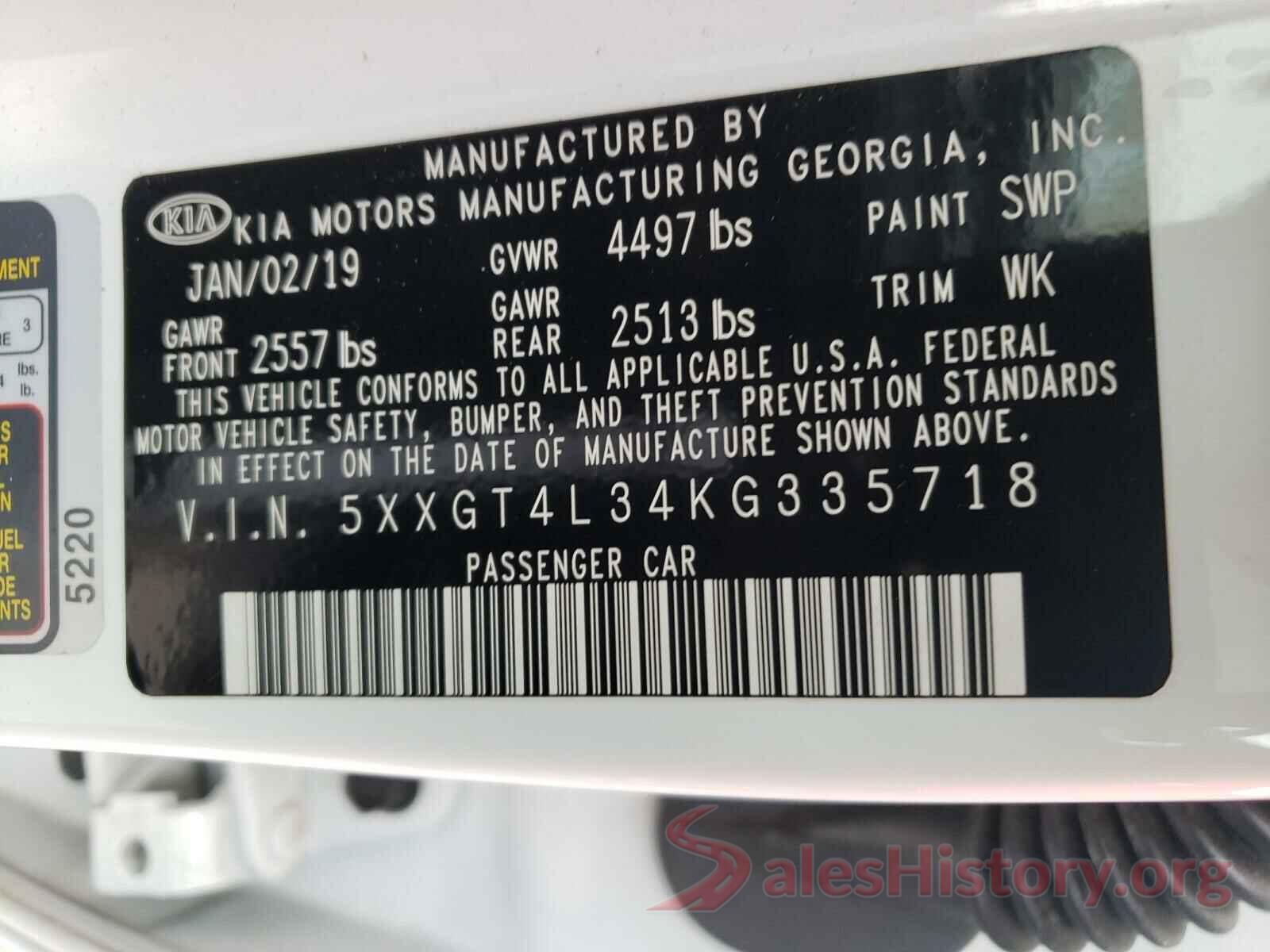 5XXGT4L34KG335718 2019 KIA OPTIMA