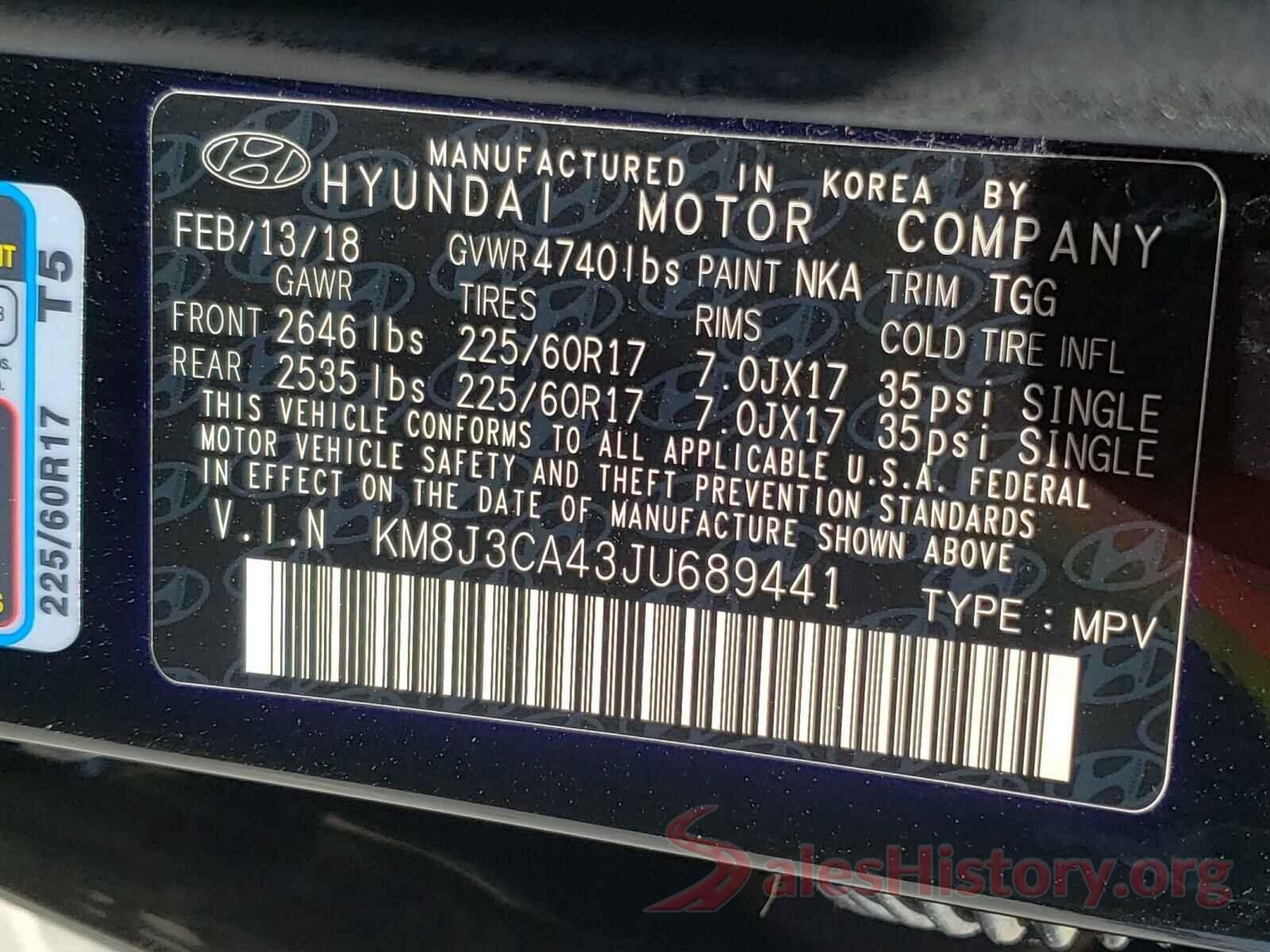 KM8J3CA43JU689441 2018 HYUNDAI TUCSON