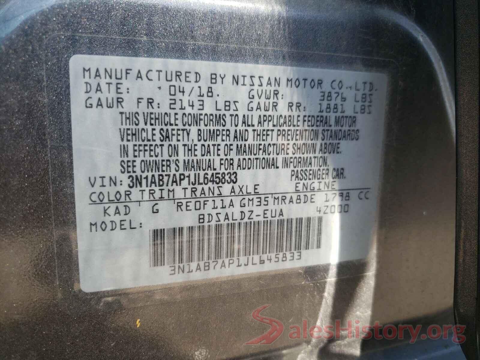 3N1AB7AP1JL645833 2018 NISSAN SENTRA