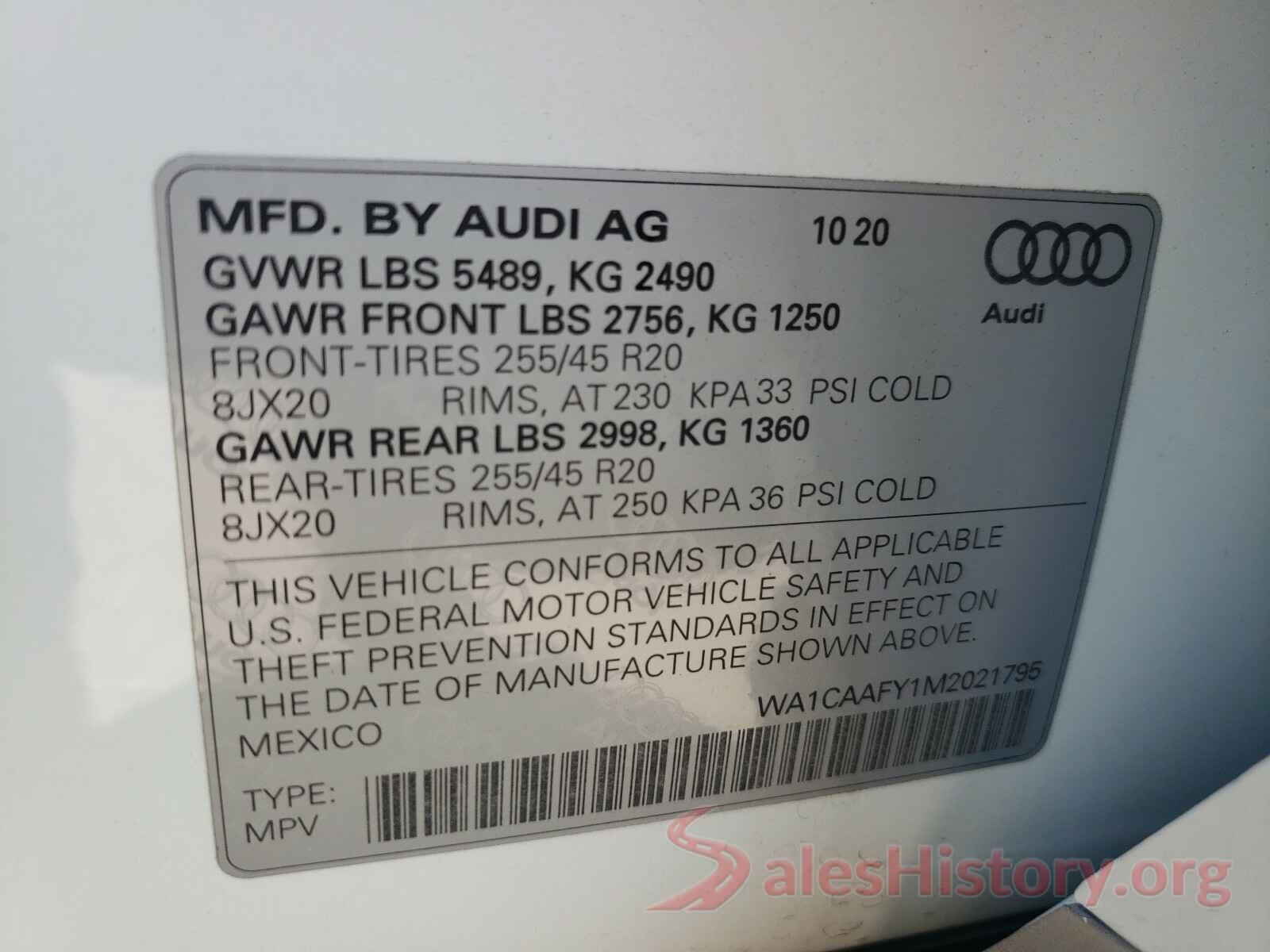 WA1CAAFY1M2021795 2021 AUDI Q5