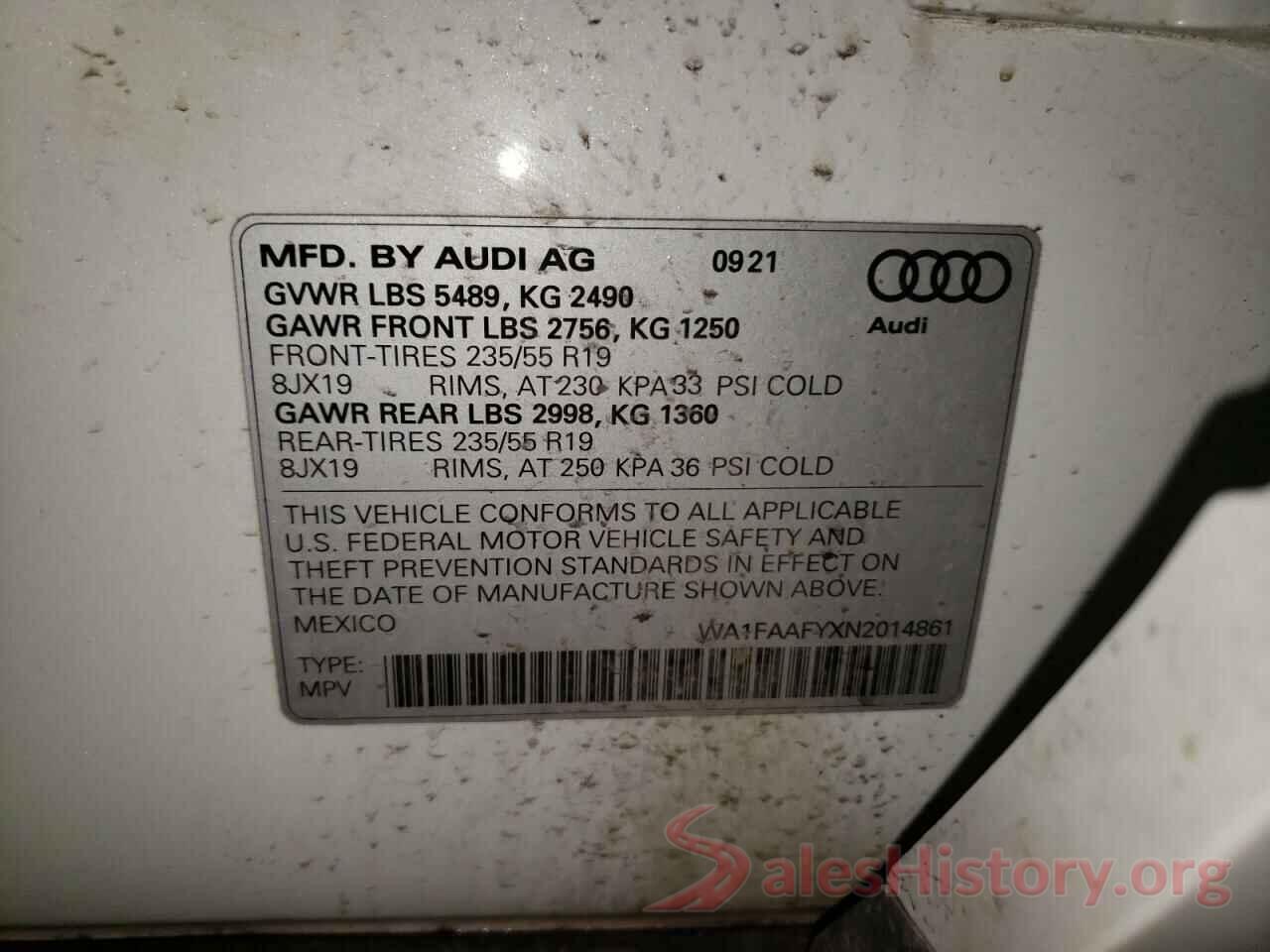 WA1FAAFYXN2014861 2022 AUDI Q5