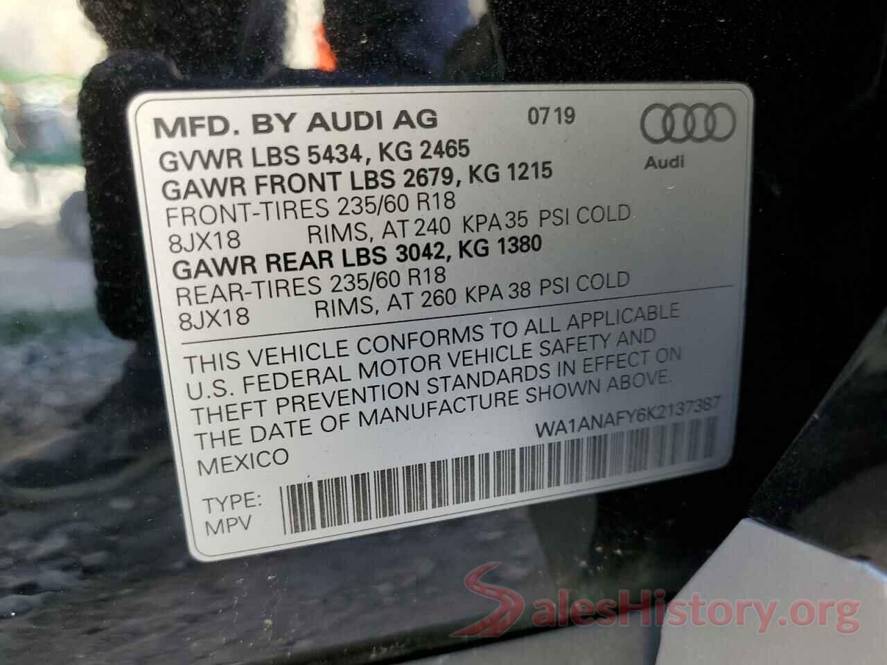 WA1ANAFY6K2137387 2019 AUDI Q5