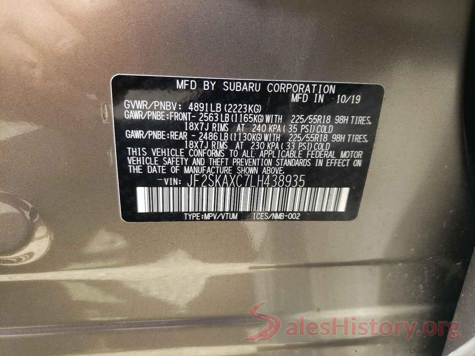 JF2SKAXC7LH438935 2020 SUBARU FORESTER