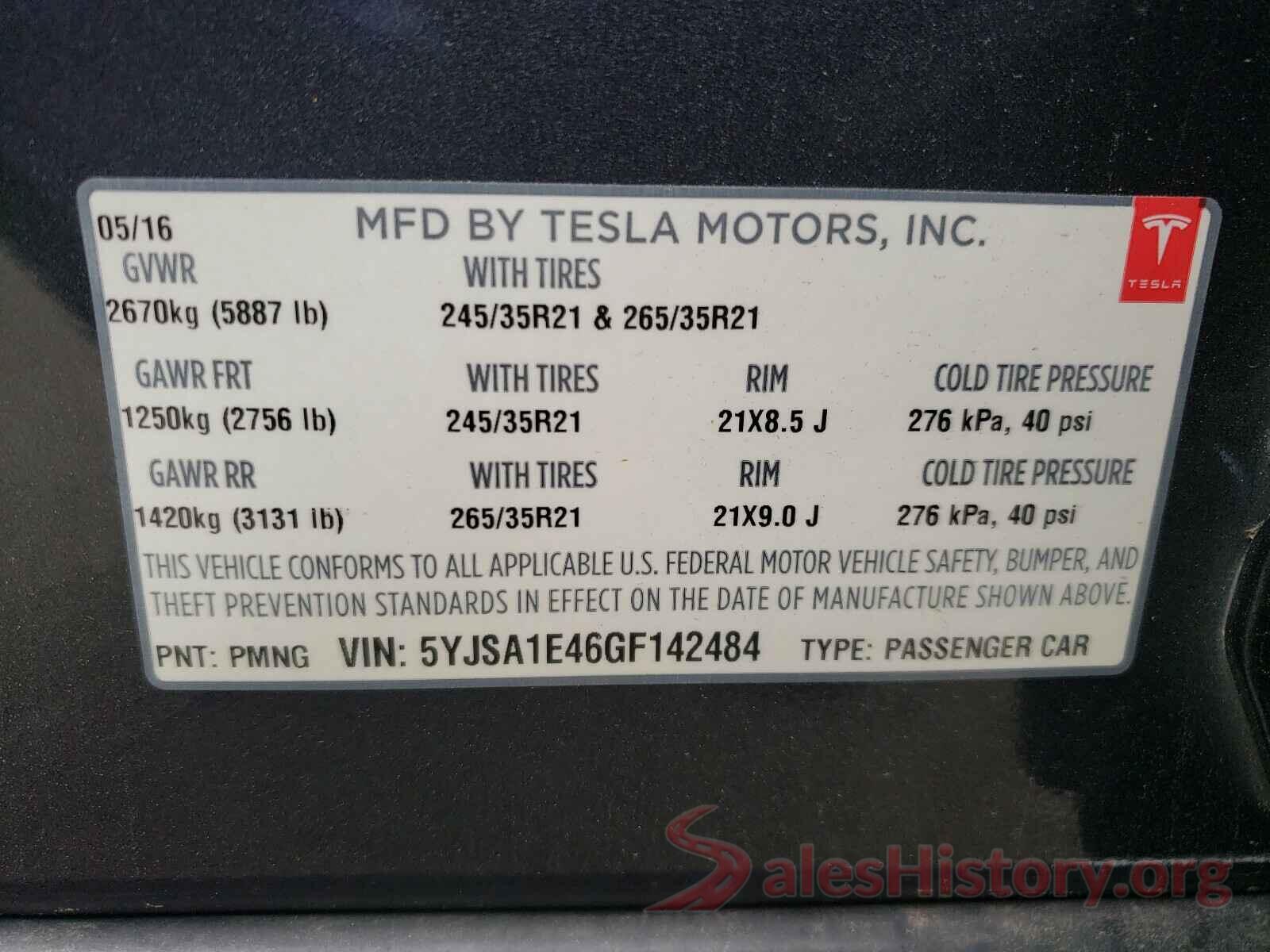 5YJSA1E46GF142484 2016 TESLA MODEL S