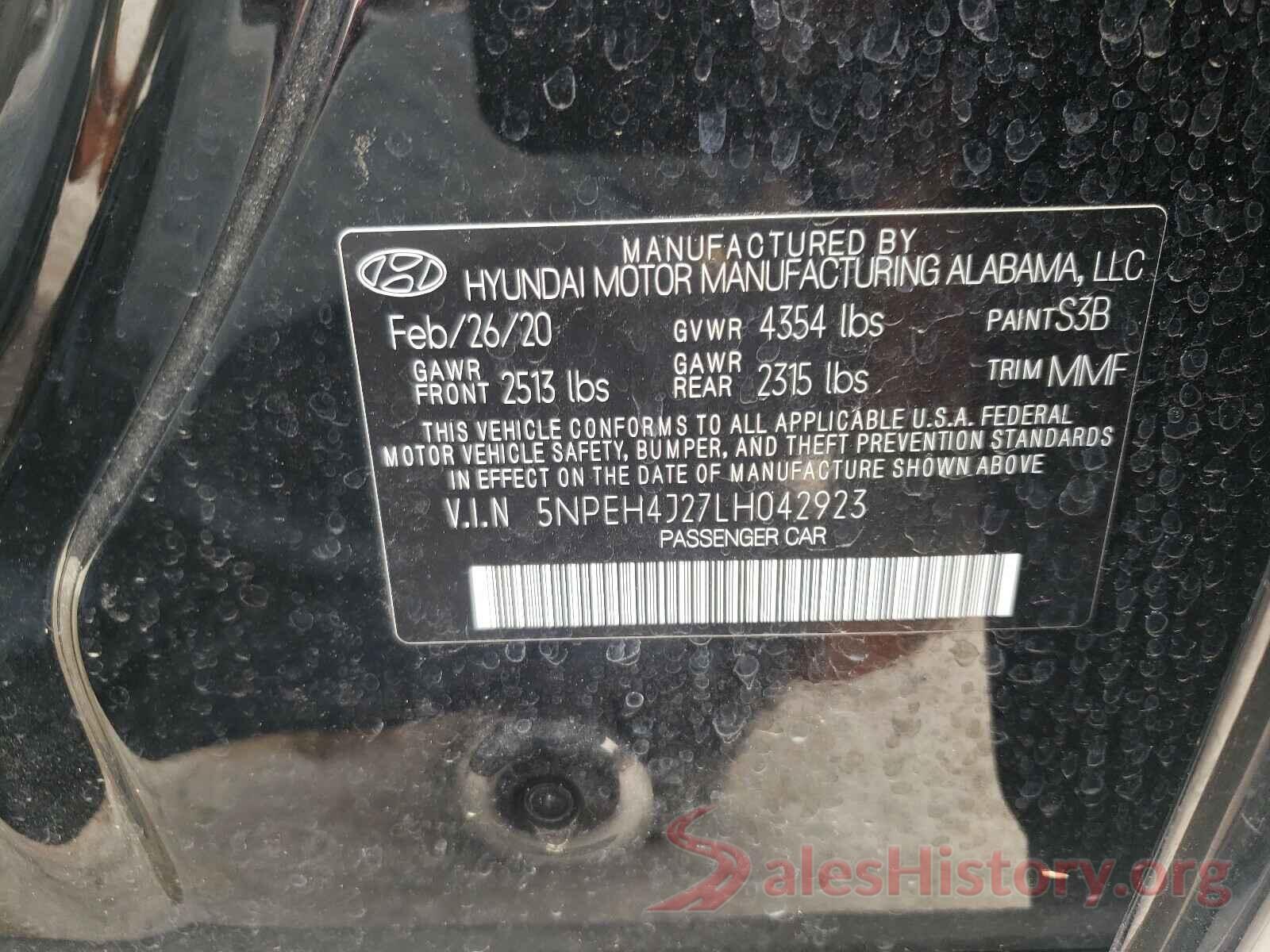 5NPEH4J27LH042923 2020 HYUNDAI SONATA