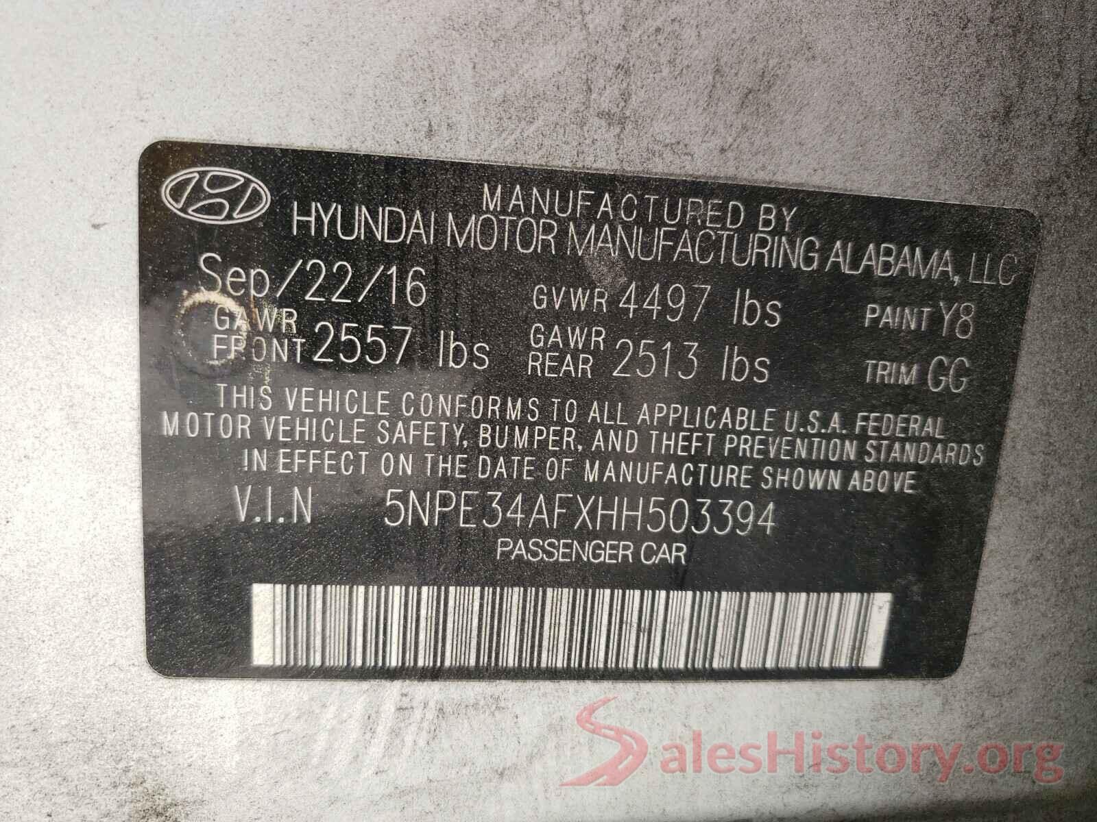 5NPE34AFXHH503394 2017 HYUNDAI SONATA