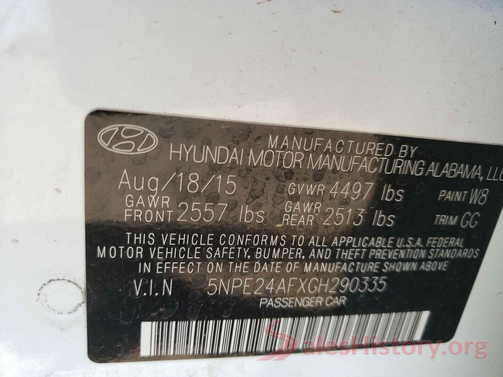 5NPE24AFXGH290335 2016 HYUNDAI SONATA