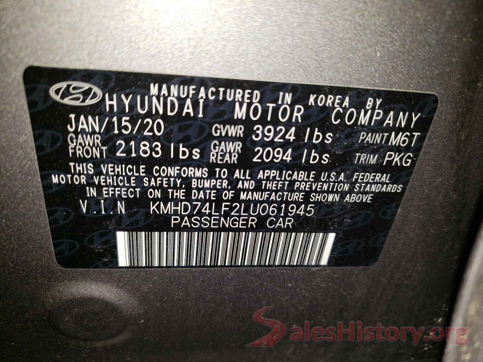 KMHD74LF2LU061945 2020 HYUNDAI ELANTRA