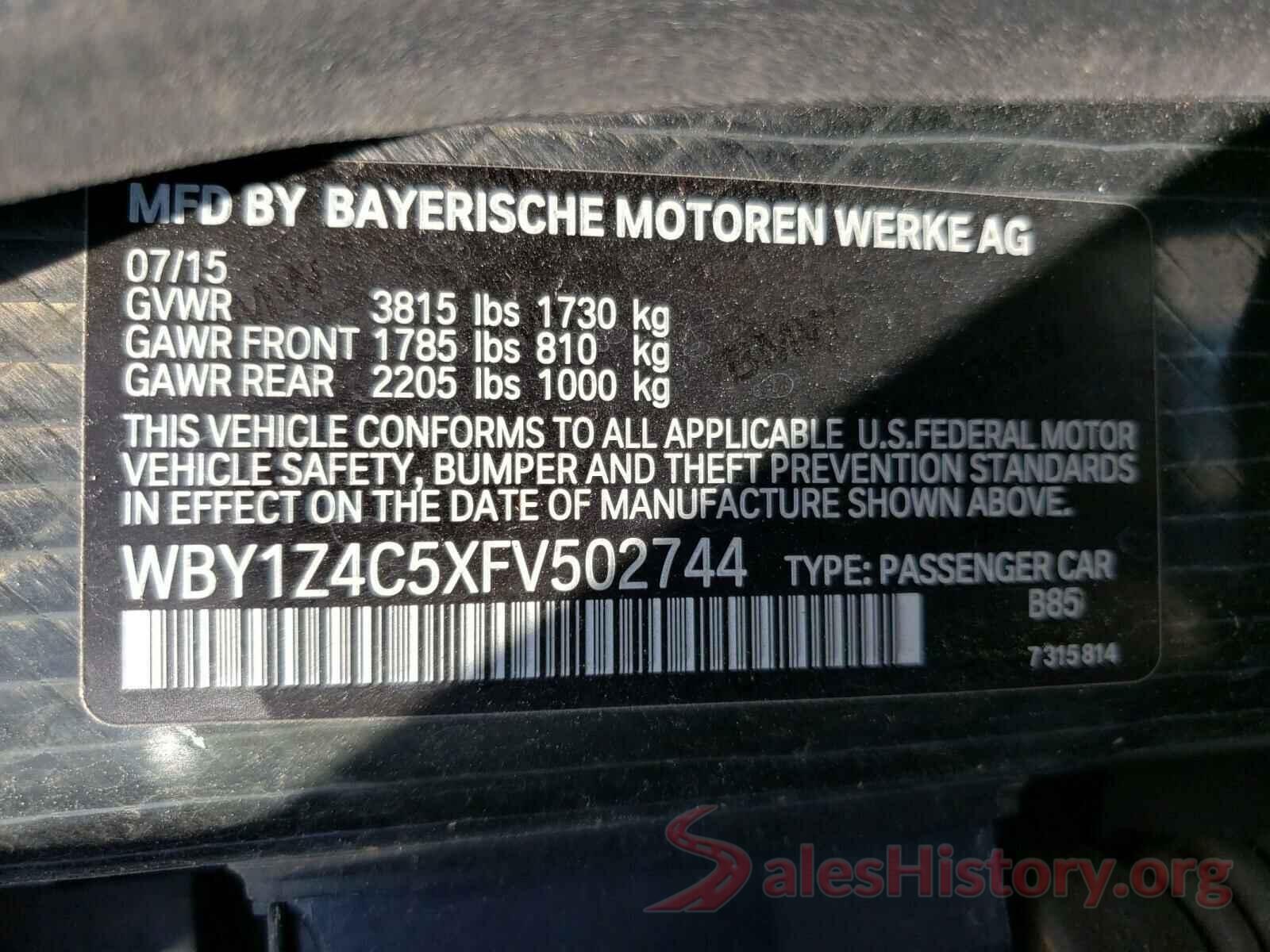 WBY1Z4C5XFV502744 2015 BMW I SERIES