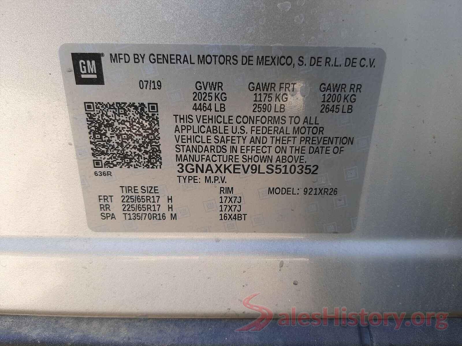 3GNAXKEV9LS510352 2020 CHEVROLET EQUINOX