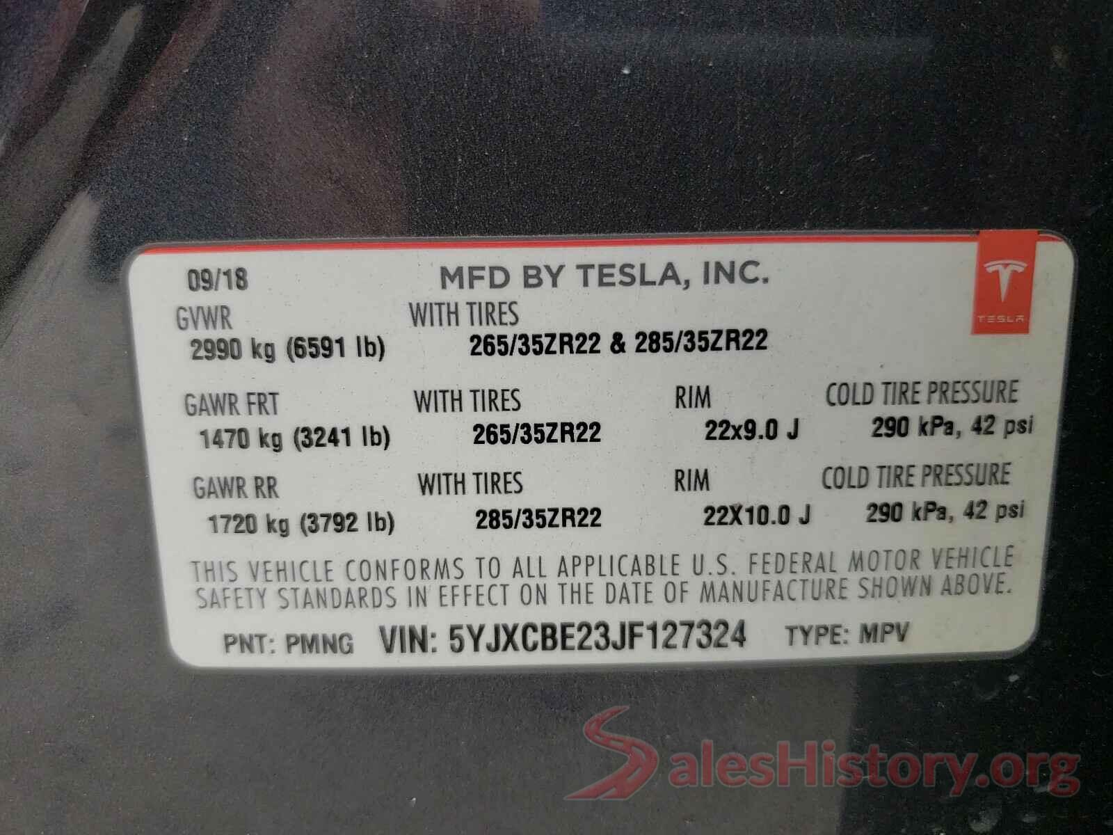 5YJXCBE23JF127324 2018 TESLA MODEL X