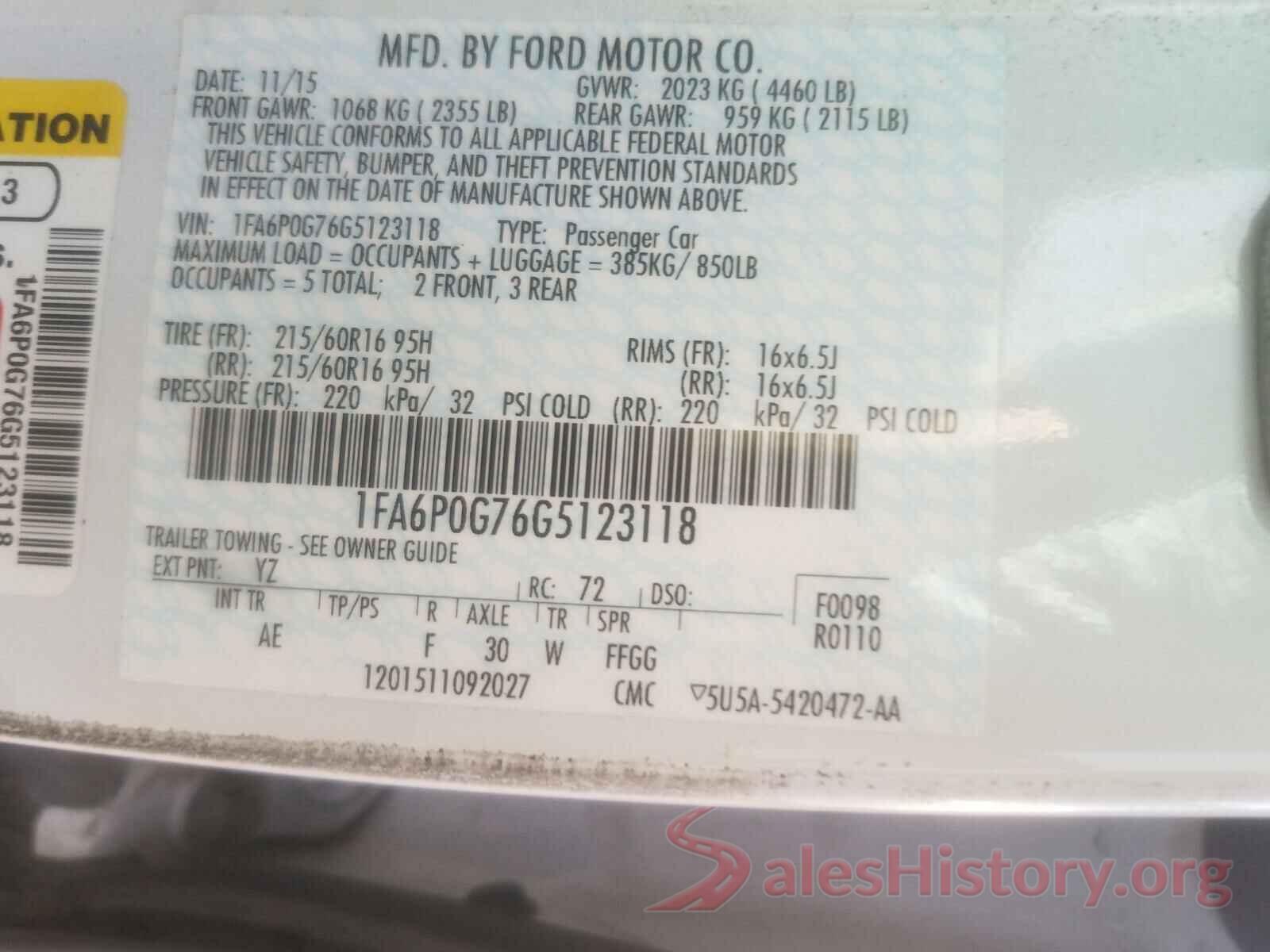 1FA6P0G76G5123118 2016 FORD FUSION