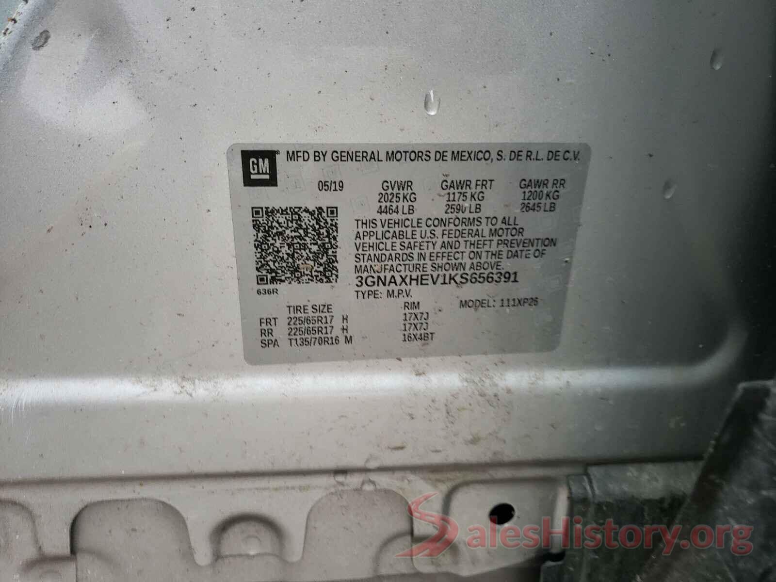 3GNAXHEV1KS656391 2019 CHEVROLET EQUINOX