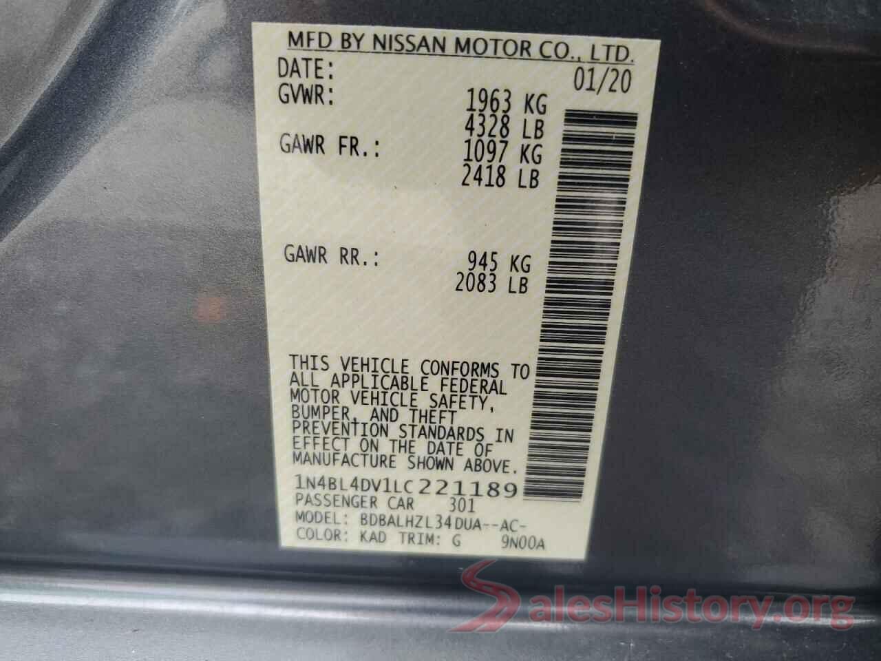 1N4BL4DV1LC221189 2020 NISSAN ALTIMA