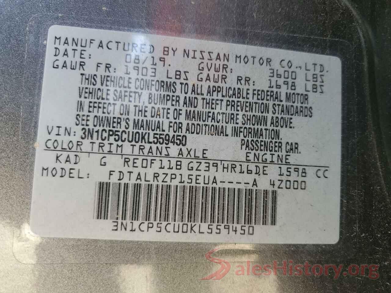 3N1CP5CU0KL559450 2019 NISSAN KICKS