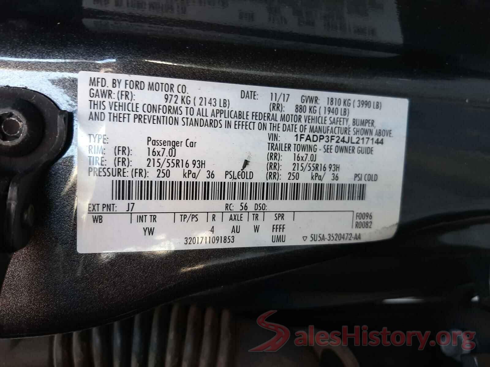 1FADP3F24JL217144 2018 FORD FOCUS