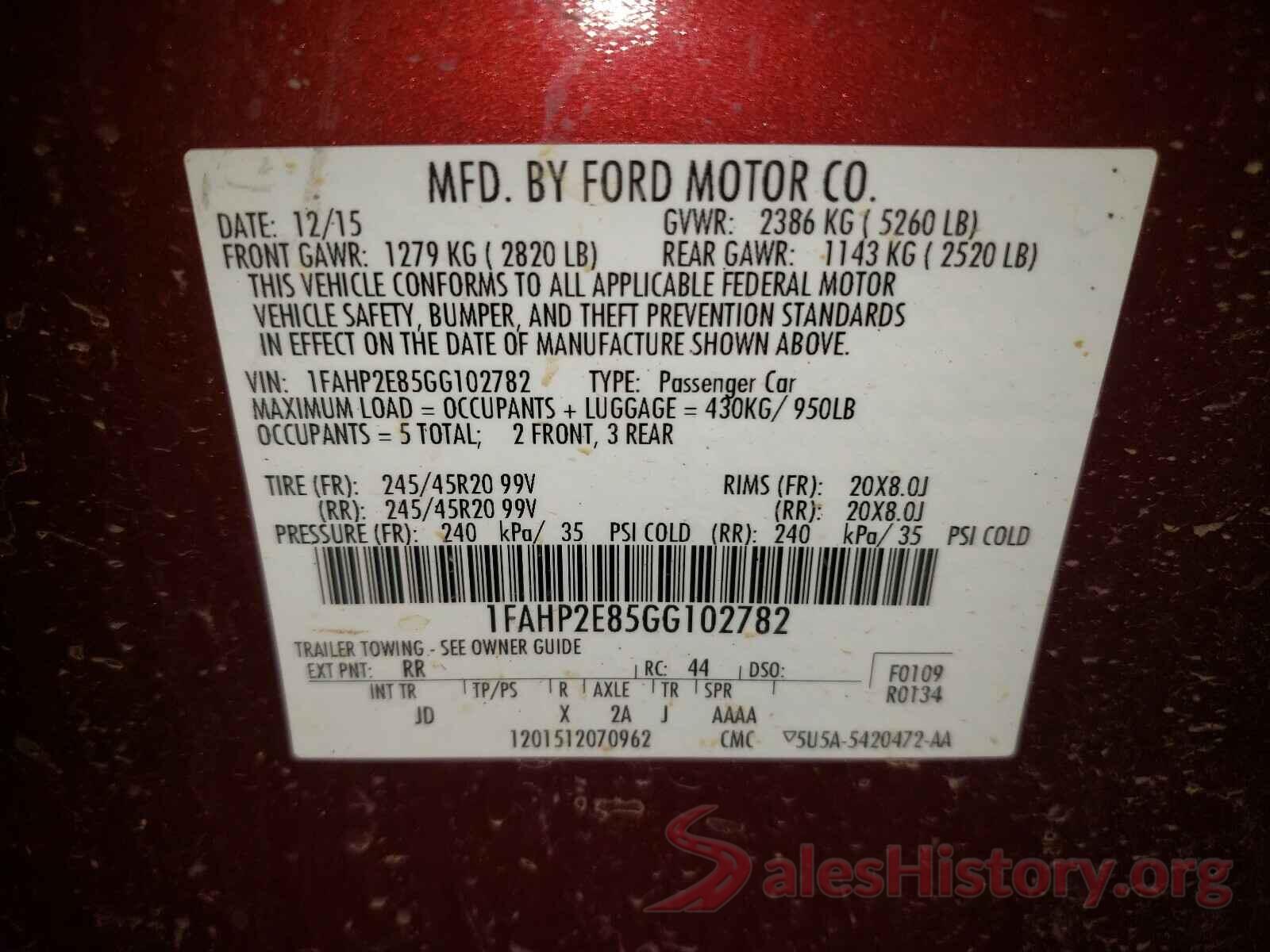 1FAHP2E85GG102782 2016 FORD TAURUS