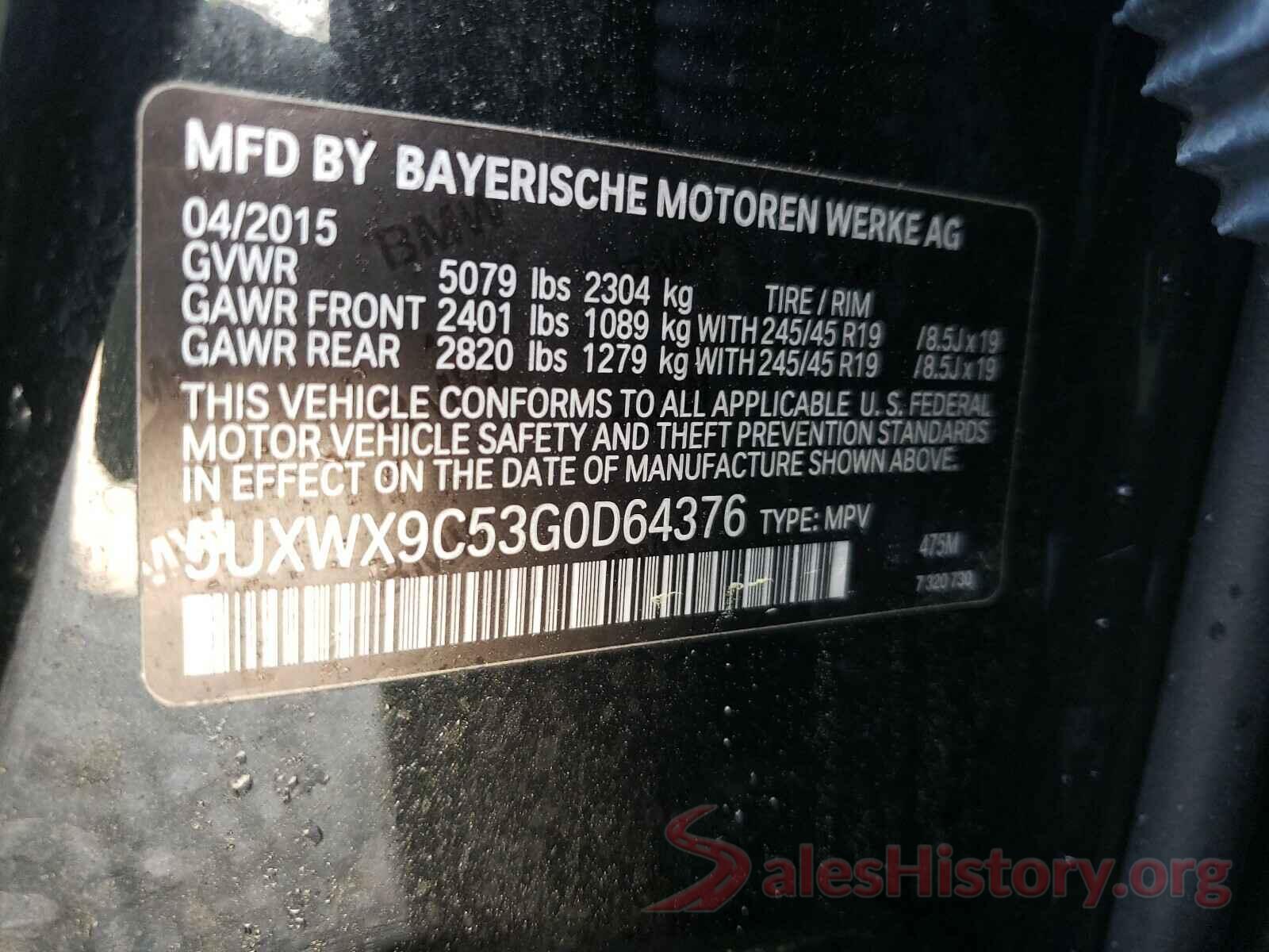 5UXWX9C53G0D64376 2016 BMW X3