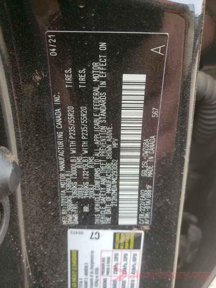 2T2HZMDA1MC293062 2021 LEXUS RX350