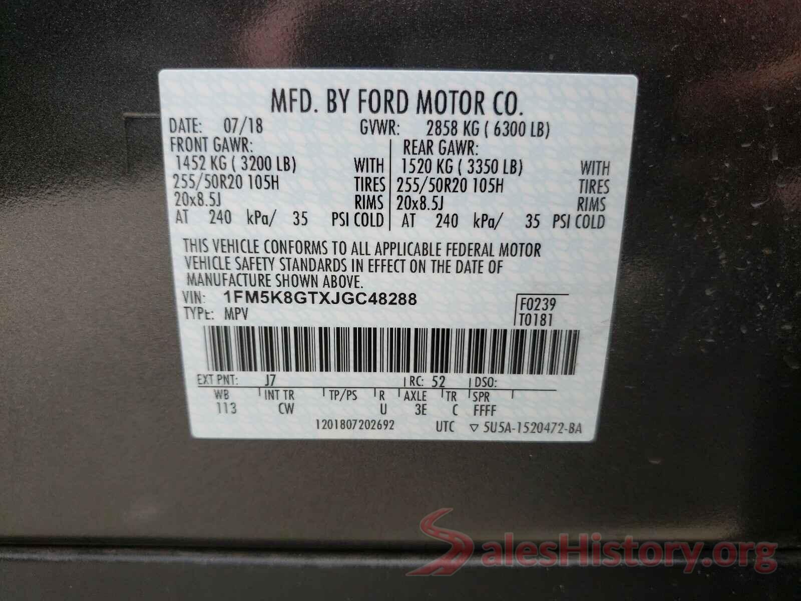 1FM5K8GTXJGC48288 2018 FORD EXPLORER