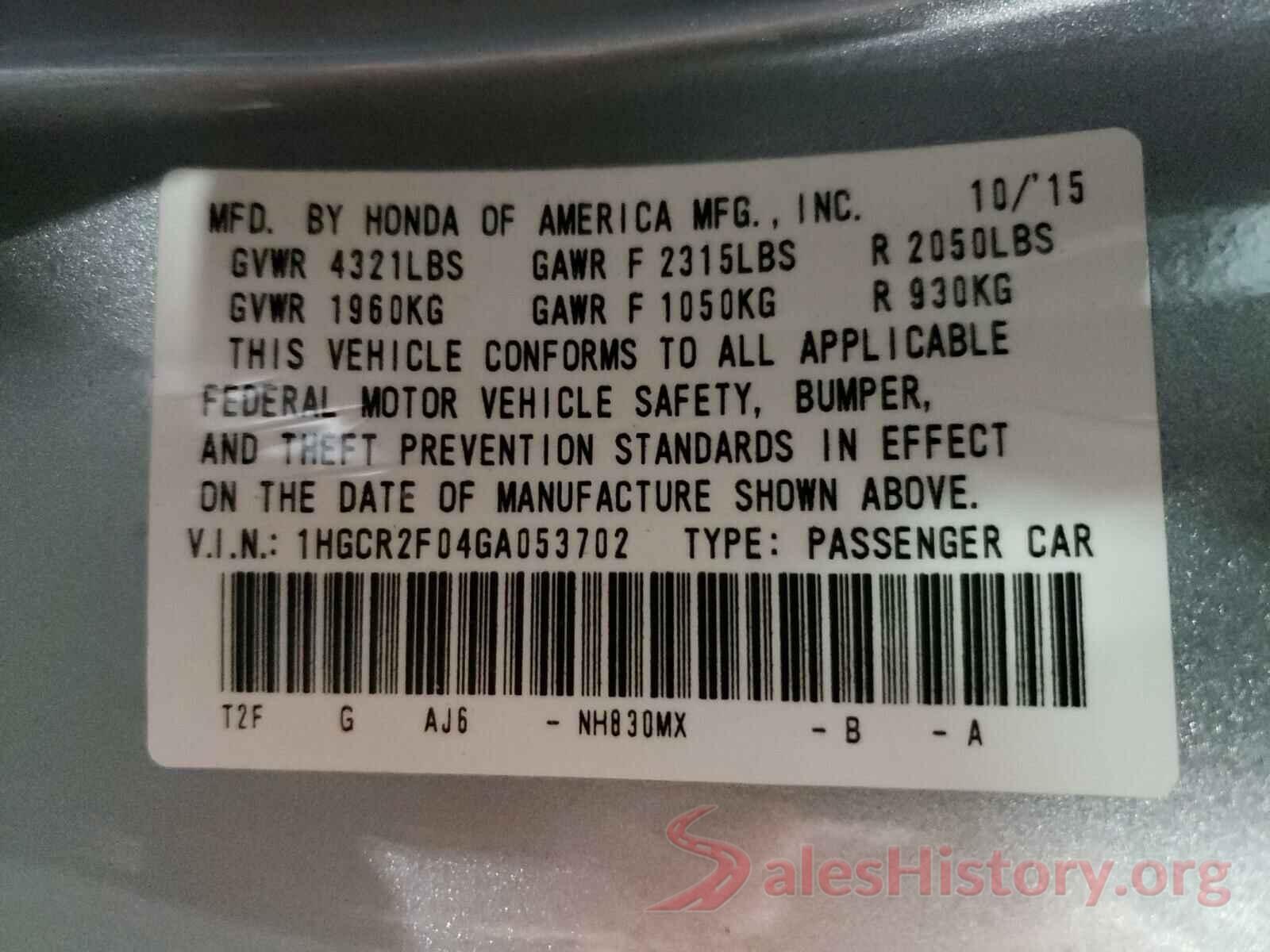 1HGCR2F04GA053702 2016 HONDA ACCORD