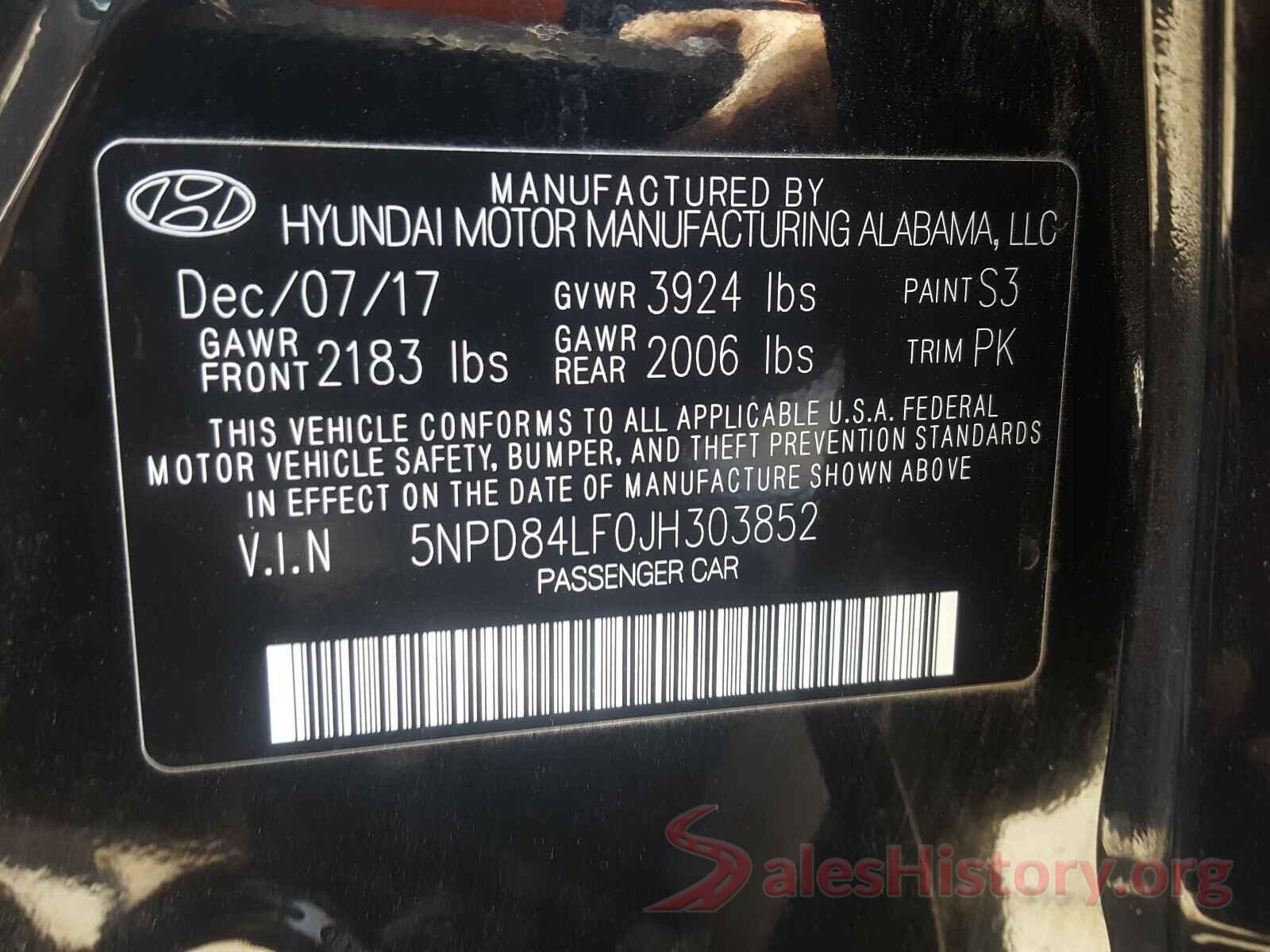 5NPD84LF0JH303852 2018 HYUNDAI ELANTRA