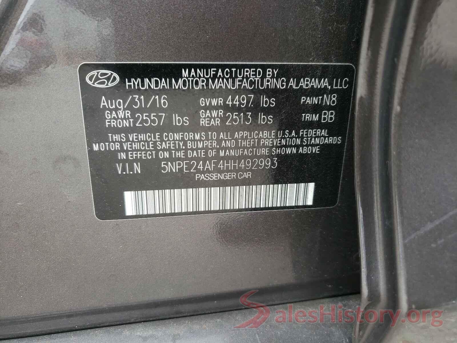 5NPE24AF4HH492993 2017 HYUNDAI SONATA