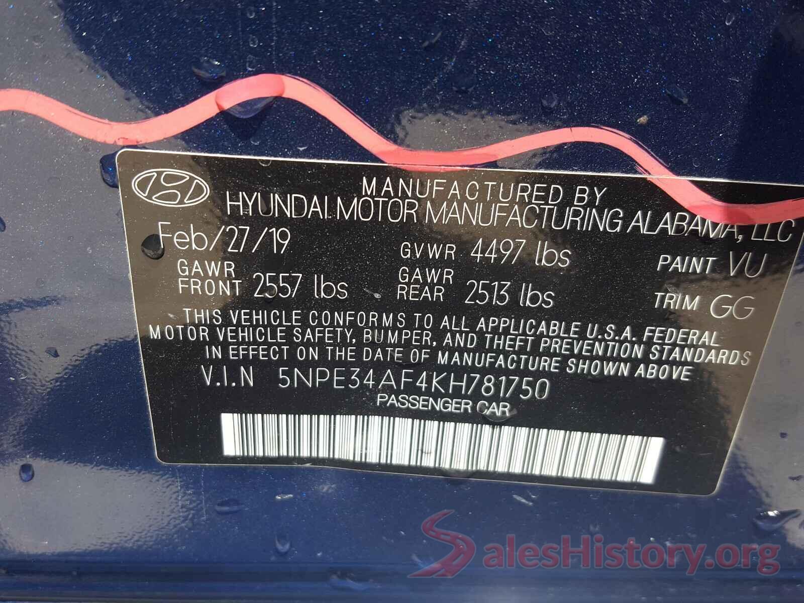 5NPE34AF4KH781750 2019 HYUNDAI SONATA