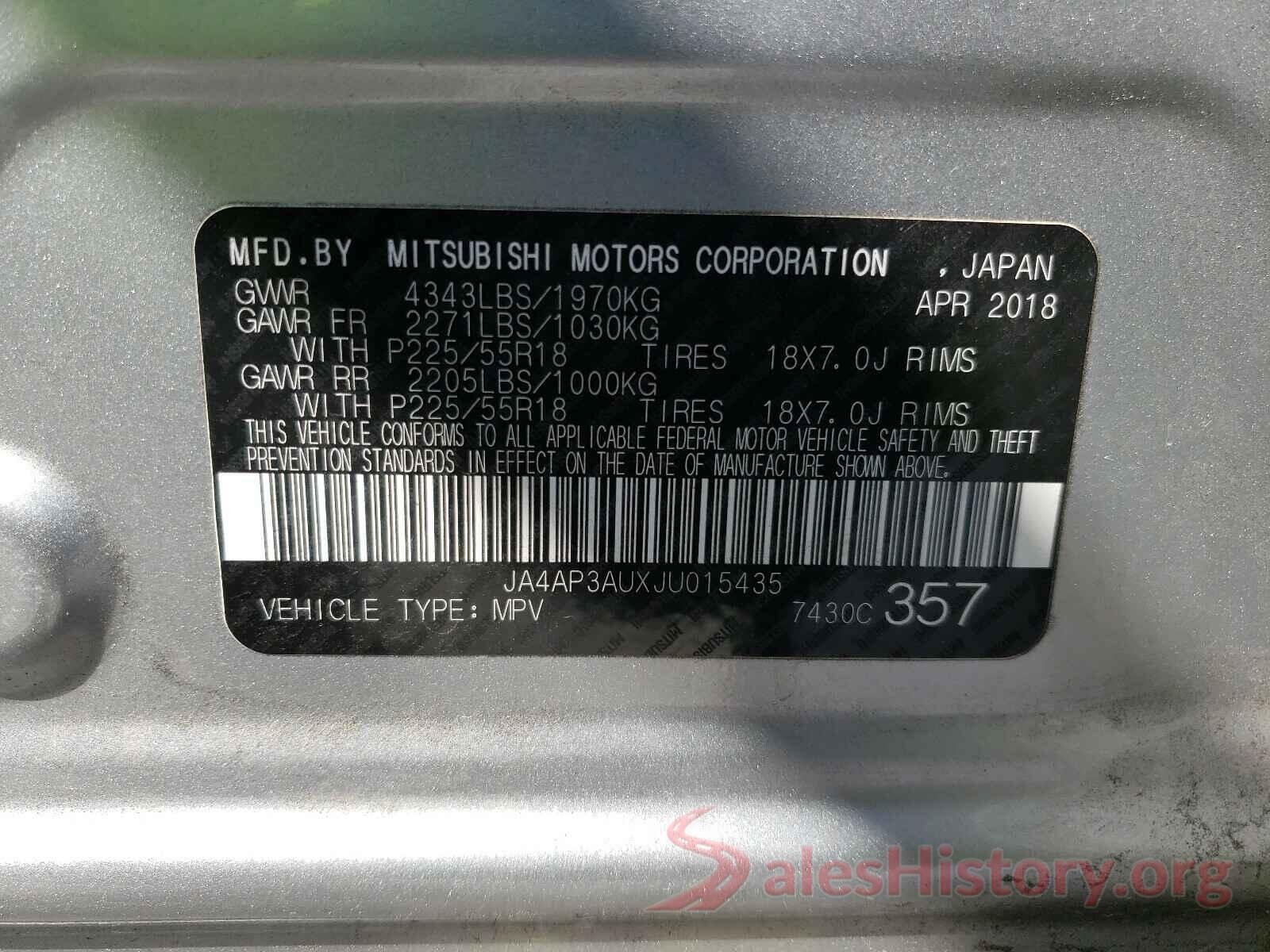 JA4AP3AUXJU015435 2018 MITSUBISHI OUTLANDER