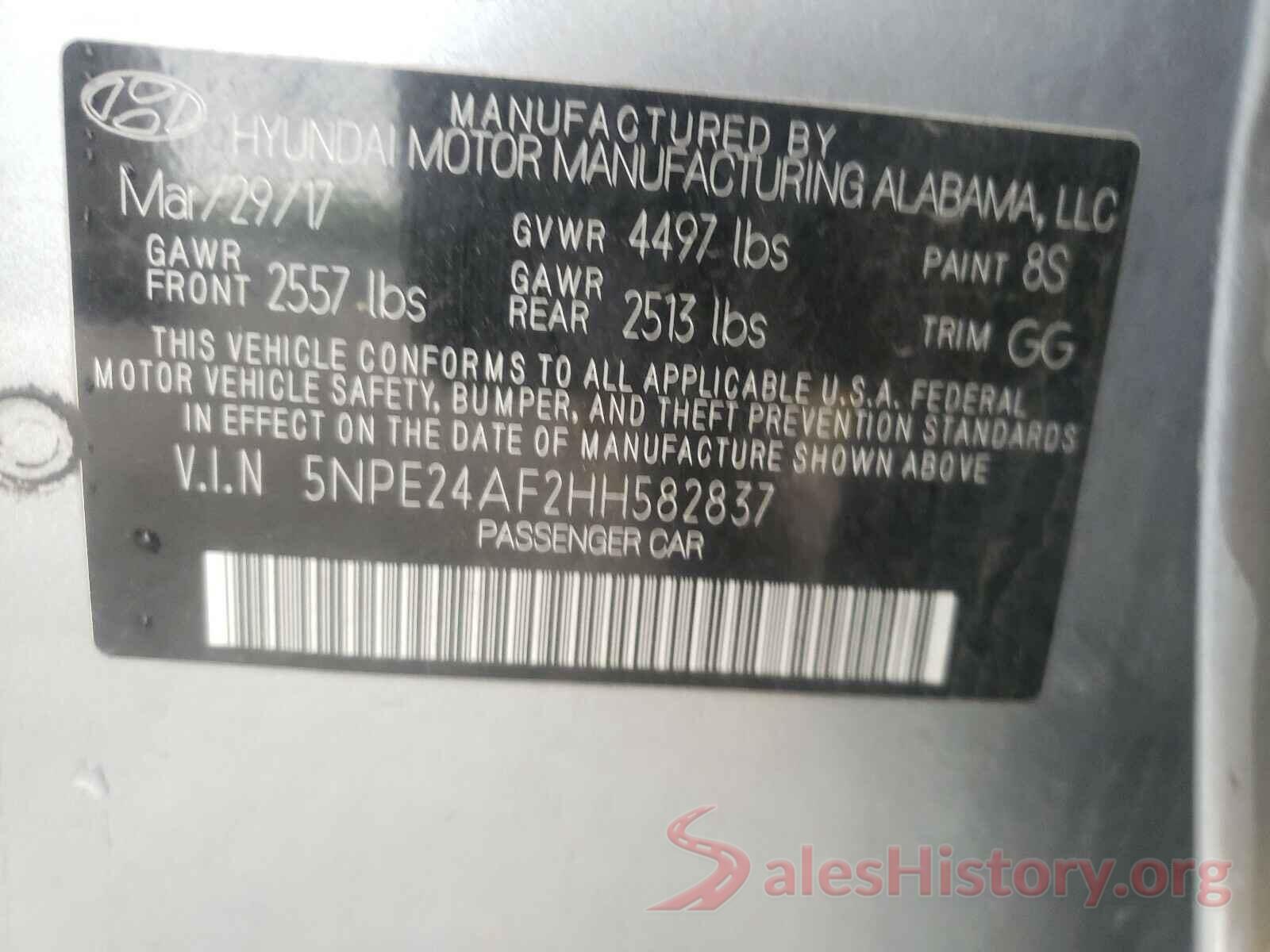 5NPE24AF2HH582837 2017 HYUNDAI SONATA