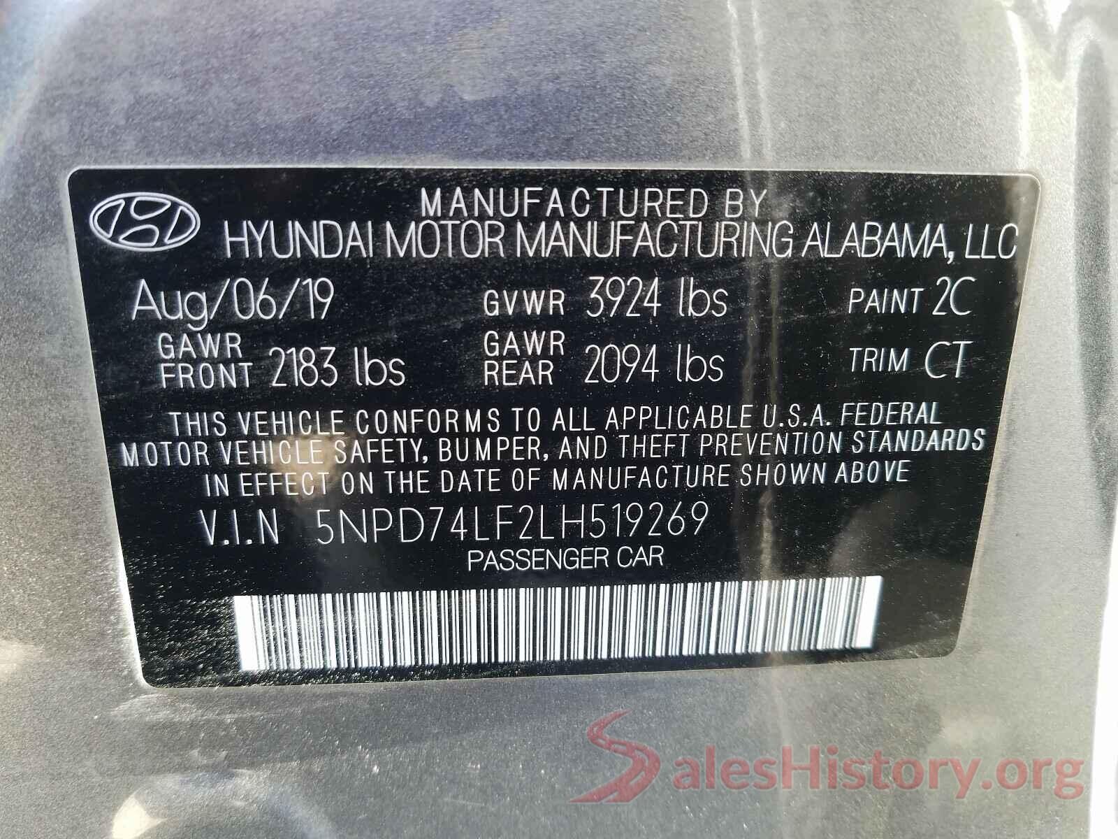 5NPD74LF2LH519269 2020 HYUNDAI ELANTRA