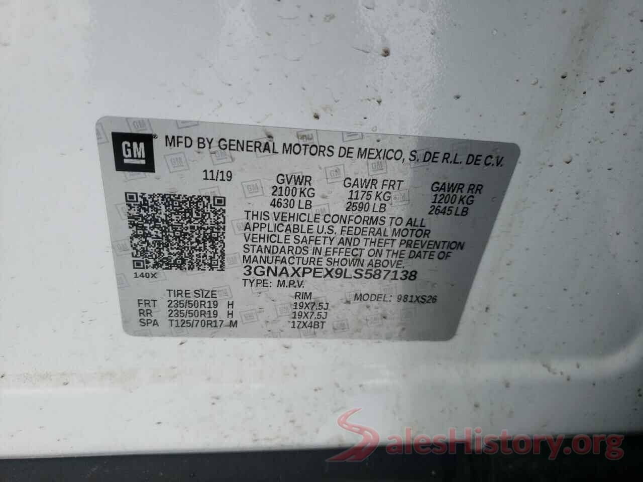 3GNAXPEX9LS587138 2020 CHEVROLET EQUINOX