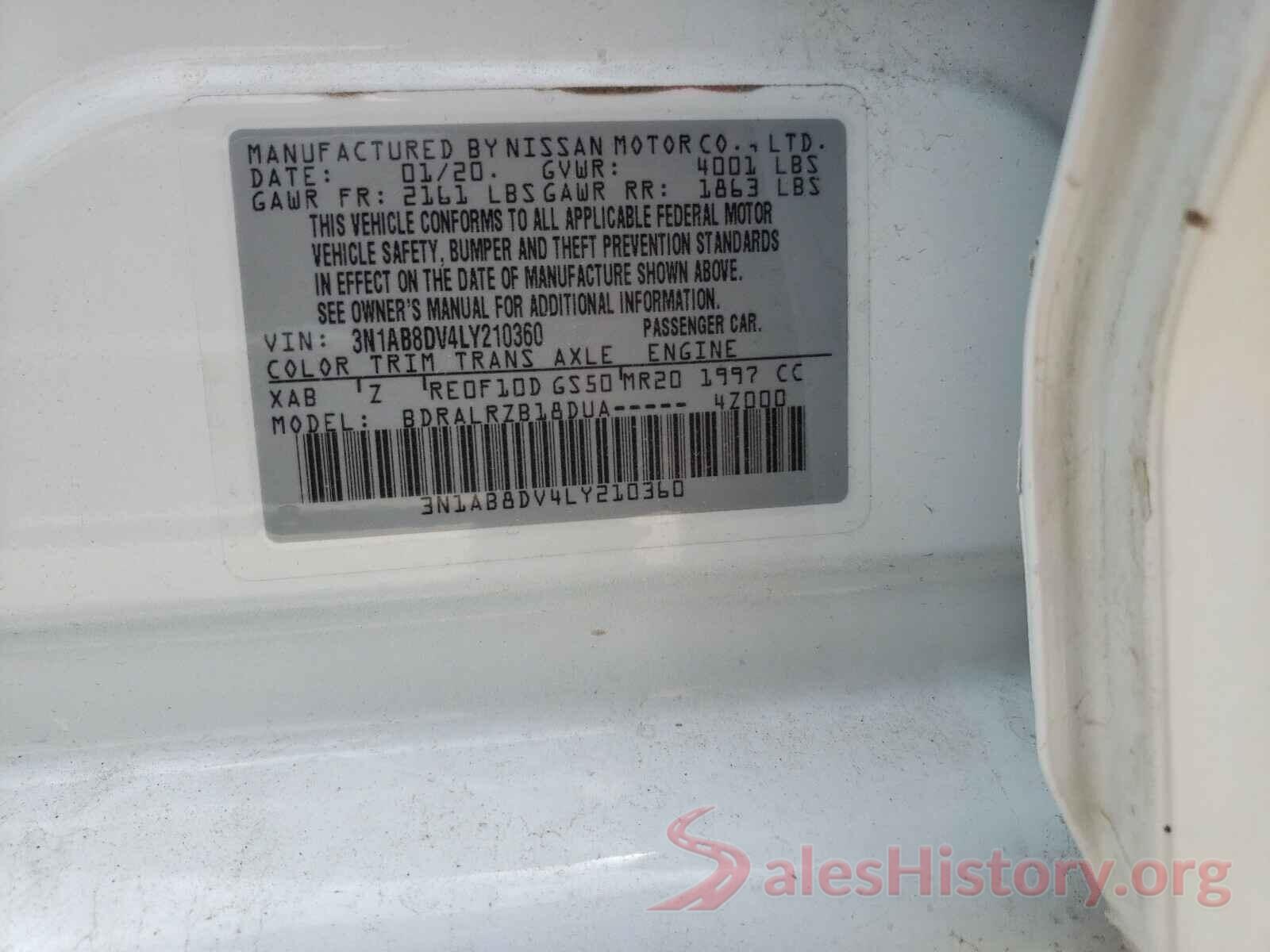 3N1AB8DV4LY210360 2020 NISSAN SENTRA