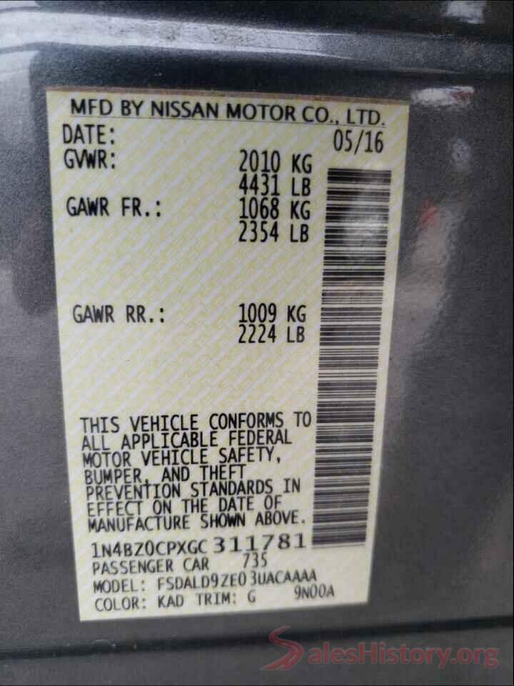 1N4BZ0CPXGC311781 2016 NISSAN LEAF