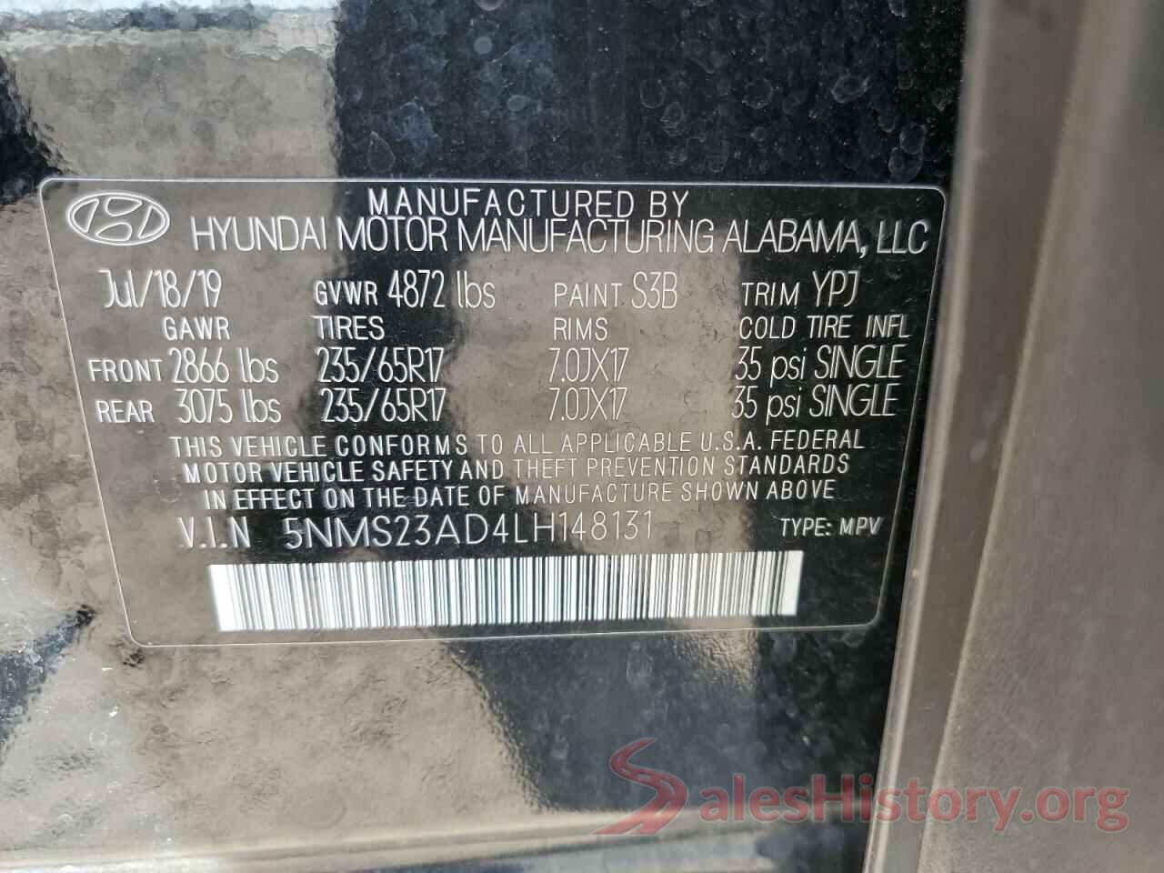 5NMS23AD4LH148131 2020 HYUNDAI SANTA FE