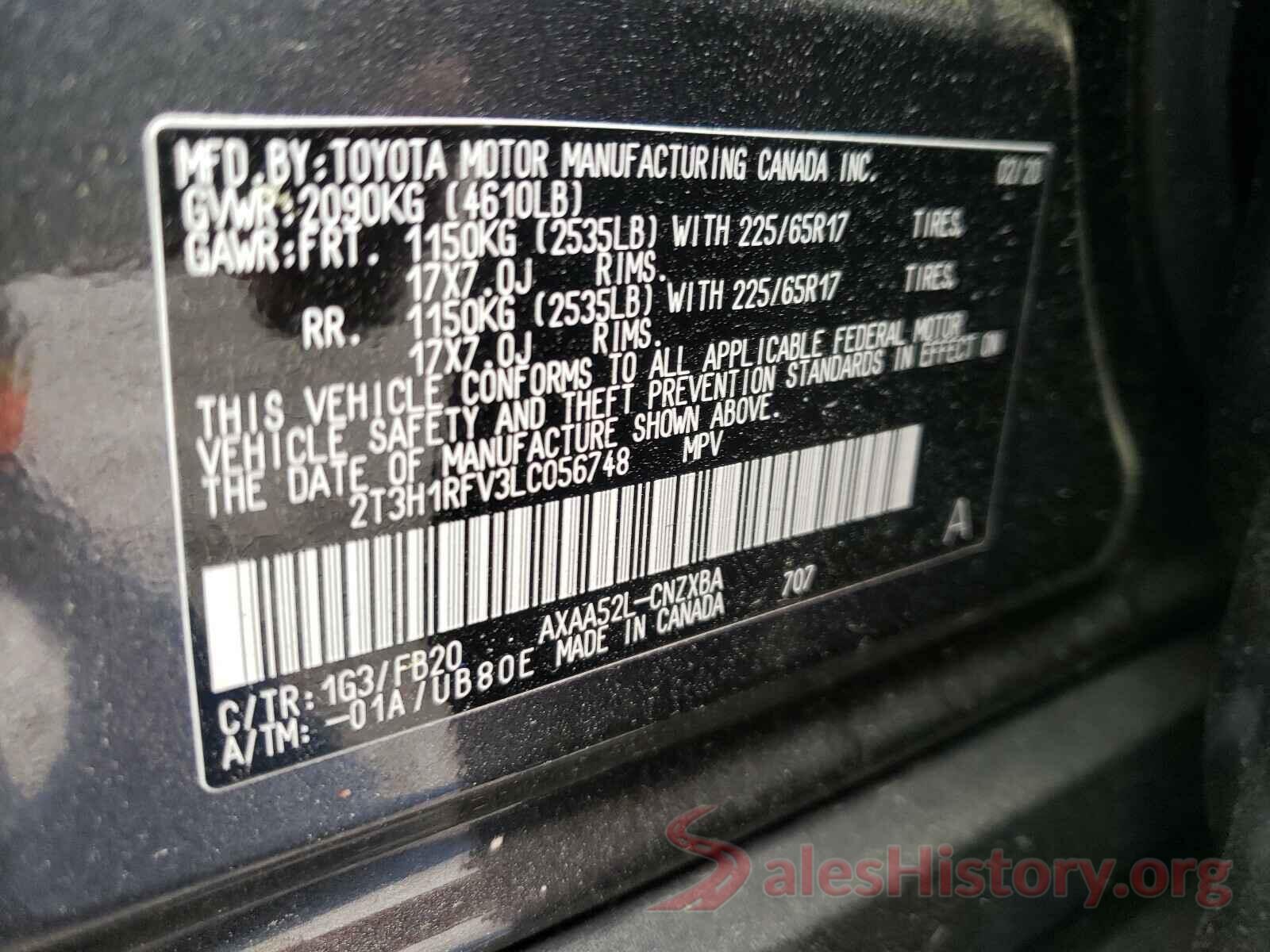 2T3H1RFV3LC056748 2020 TOYOTA RAV4