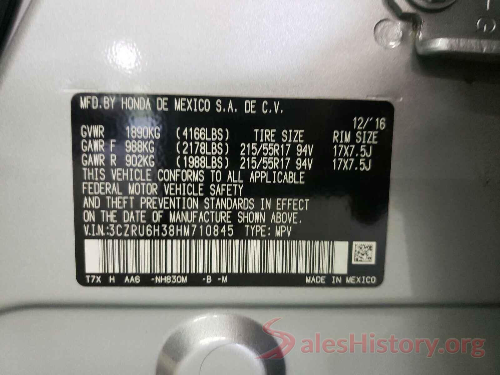 3CZRU6H38HM710845 2017 HONDA HR-V