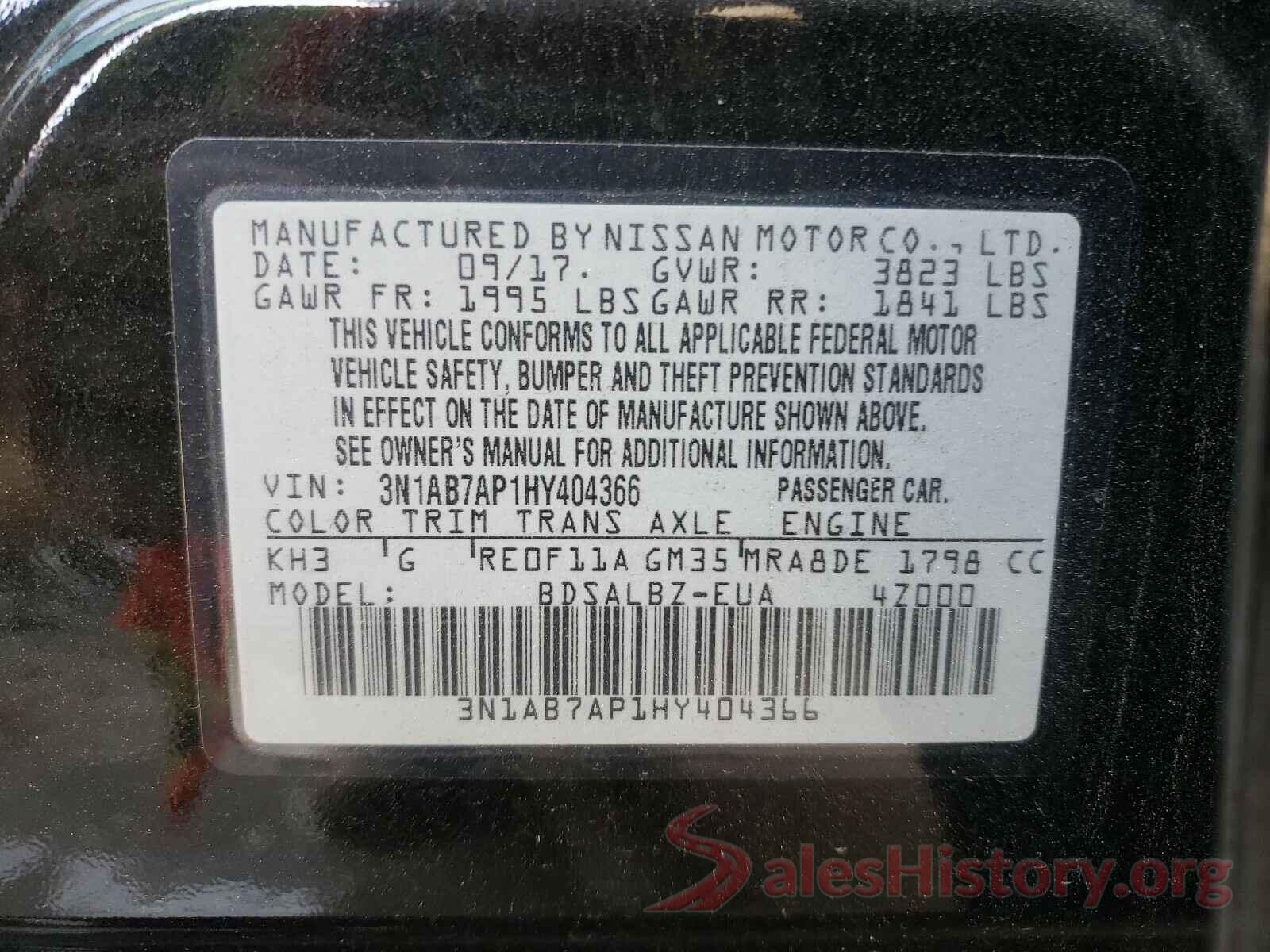 3N1AB7AP1HY404366 2017 NISSAN SENTRA