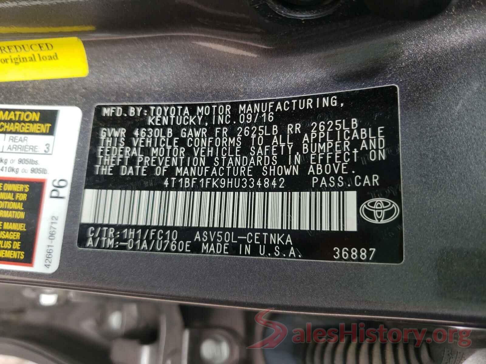 4T1BF1FK9HU334842 2017 TOYOTA CAMRY