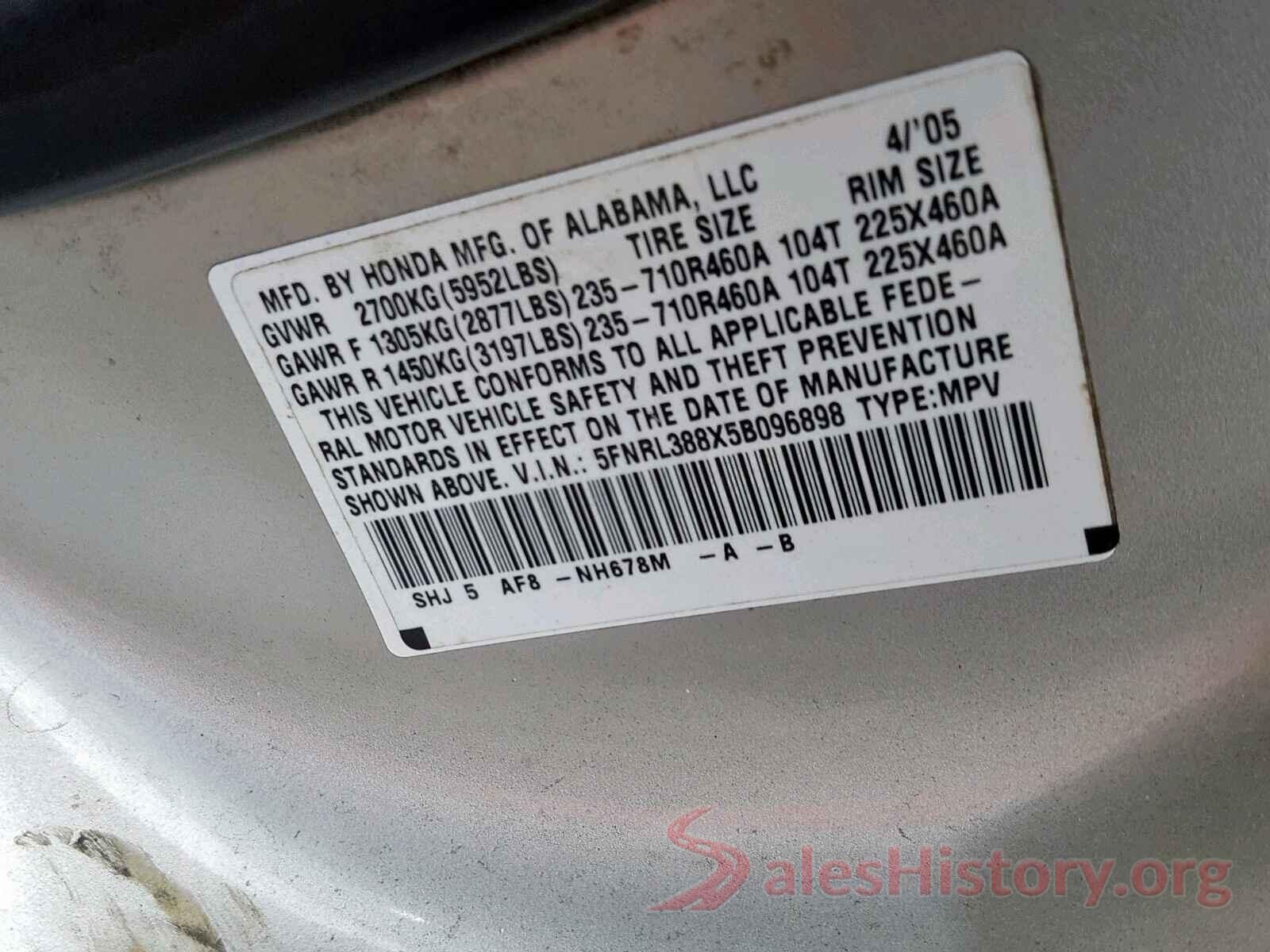 5FNRL388X5B096898 2005 HONDA ODYSSEY TO