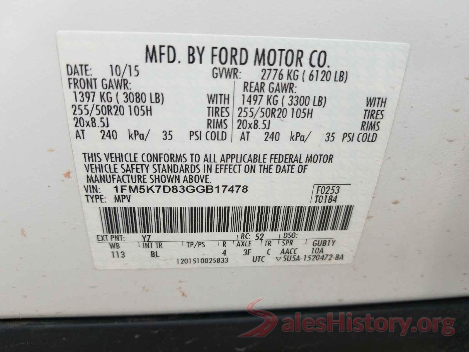 1FM5K7D83GGB17478 2016 FORD EXPLORER