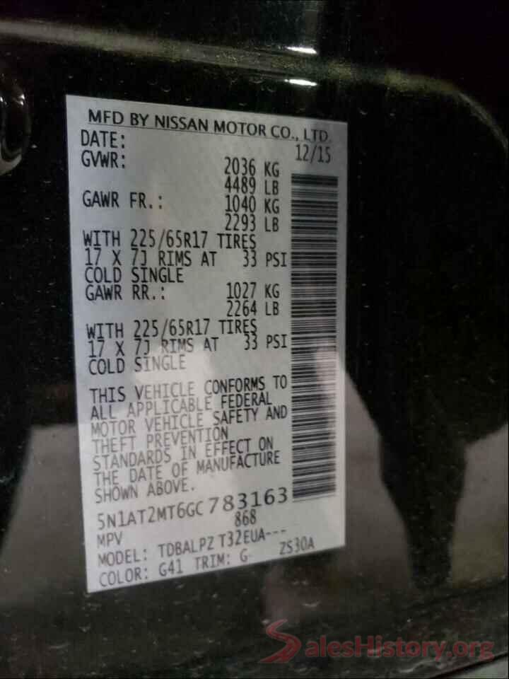 5N1AT2MT6GC783163 2016 NISSAN ROGUE