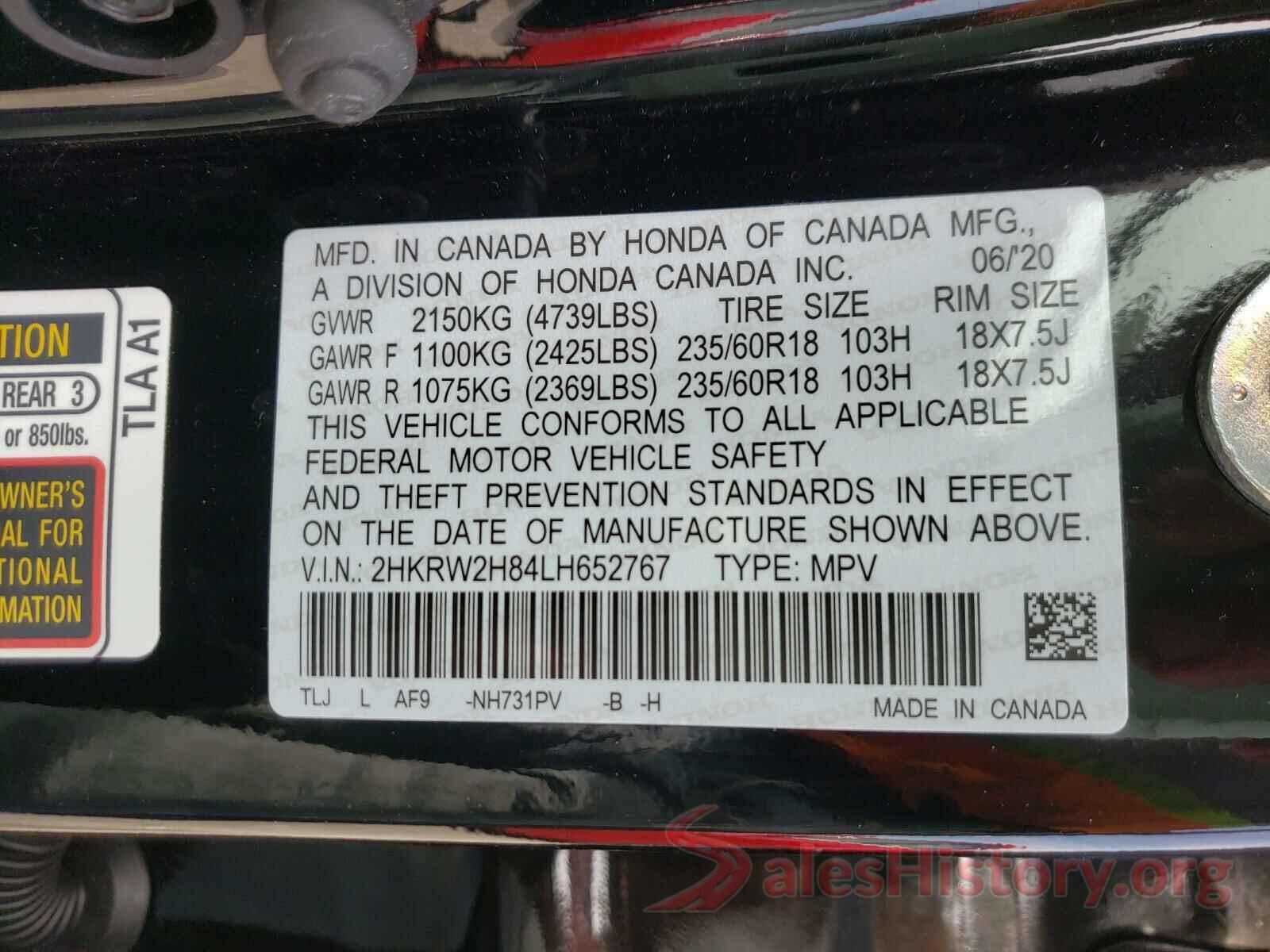 2HKRW2H84LH652767 2020 HONDA CRV