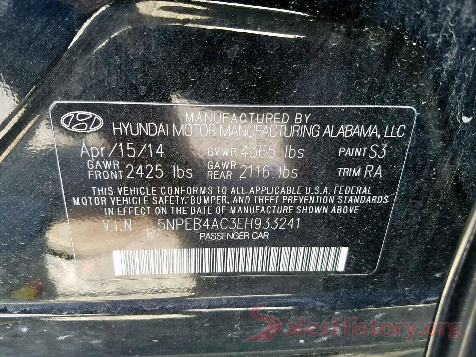 5NPEB4AC3EH933241 2014 HYUNDAI SONATA