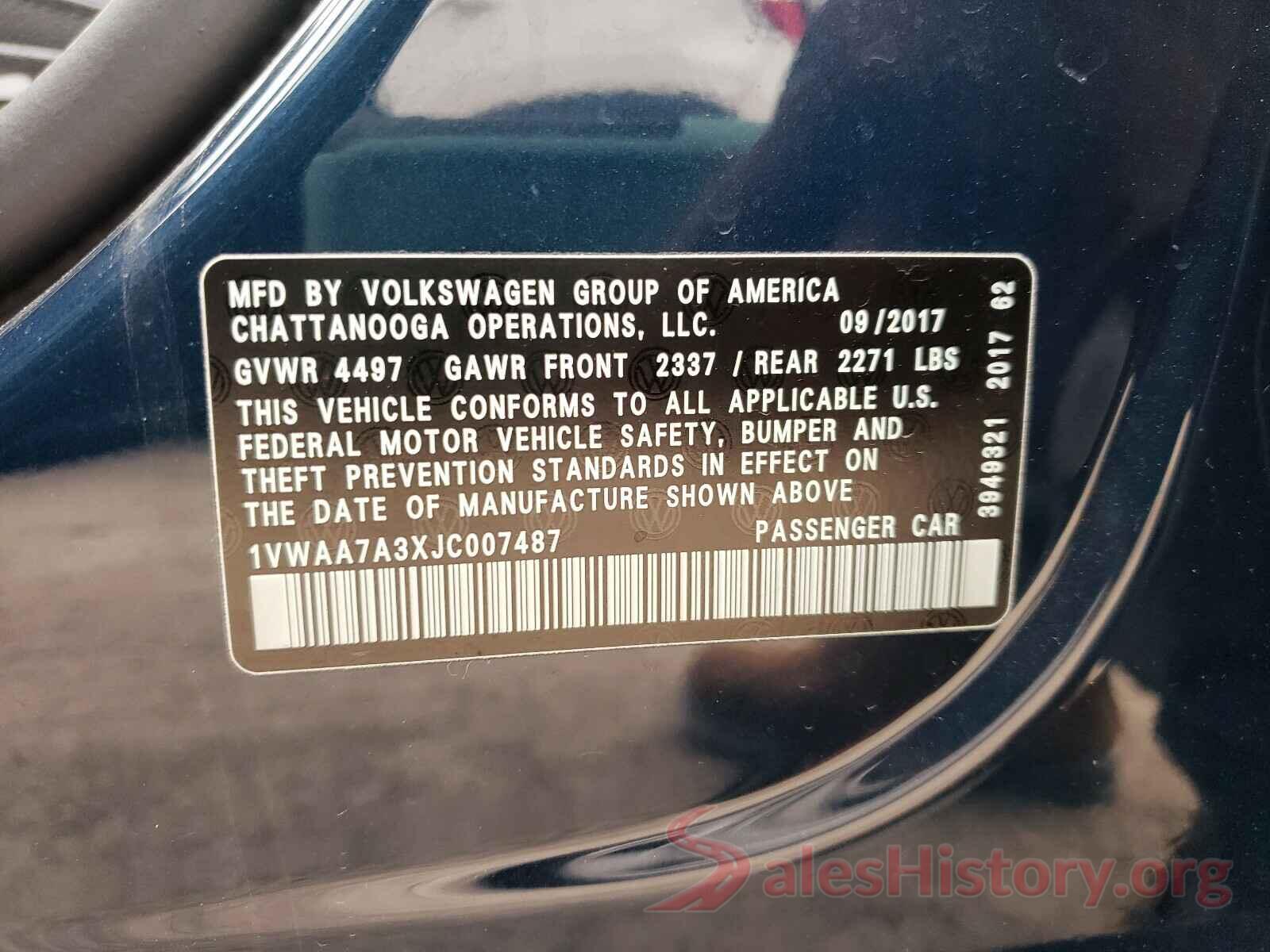 1VWAA7A3XJC007487 2018 VOLKSWAGEN PASSAT