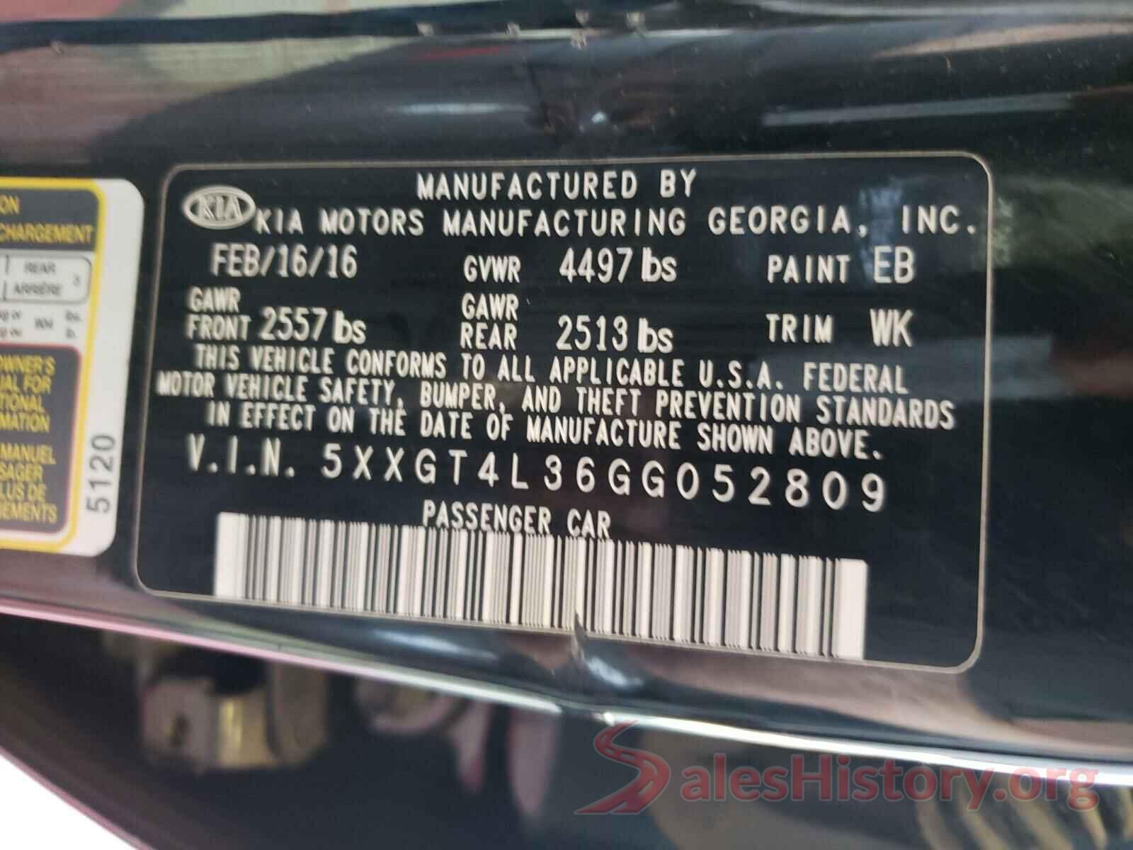 5XXGT4L36GG052809 2016 KIA OPTIMA